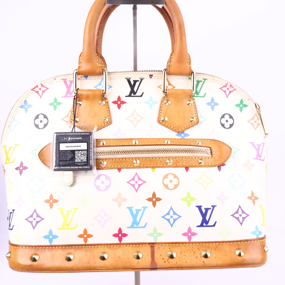 J2776 Louis Vuitton Top Handle Bag Alma BB | Pre-Owned Like New White Coated Canvas Monogram Multicolore