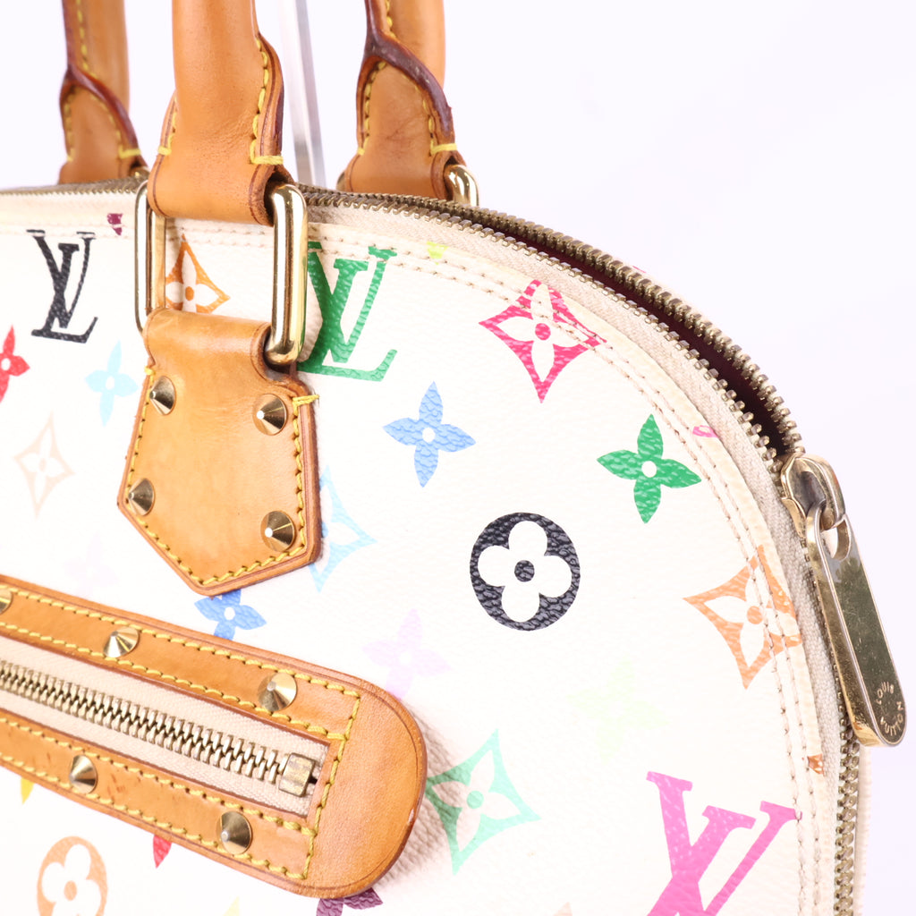 J2776 Louis Vuitton Top Handle Bag Alma BB | Pre-Owned Like New White Coated Canvas Monogram Multicolore