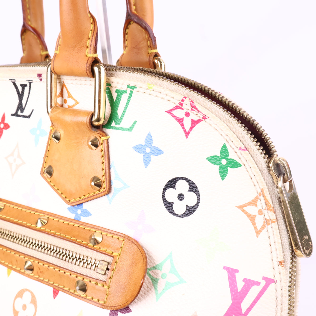 J2776 Louis Vuitton Top Handle Bag Alma BB | Pre-Owned Like New White Coated Canvas Monogram Multicolore
