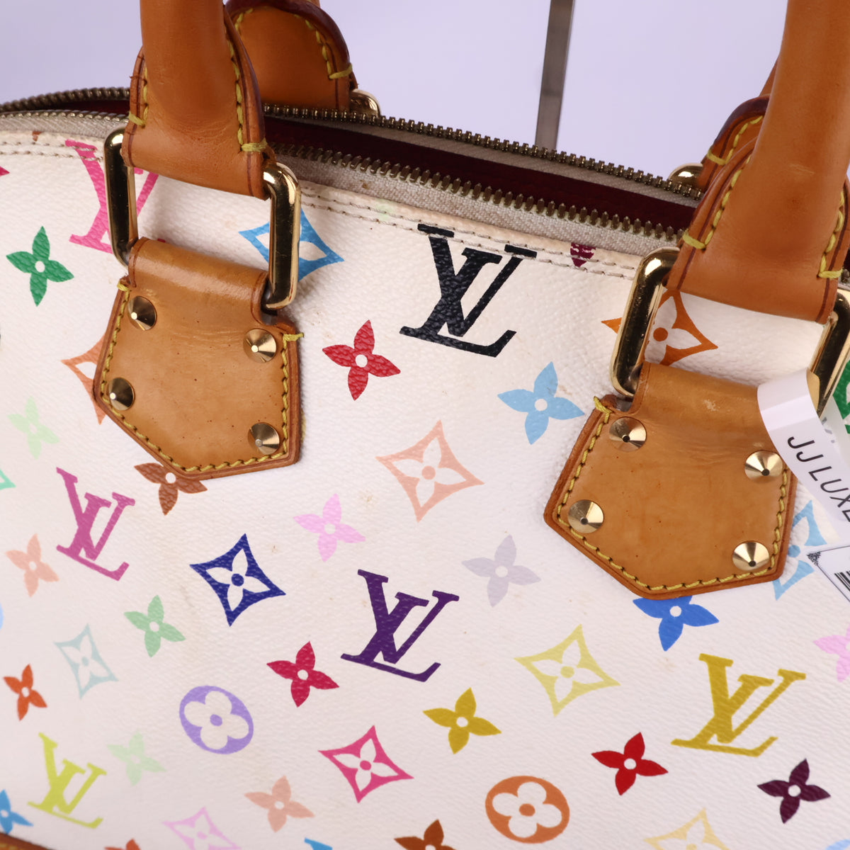 J2776 Louis Vuitton Top Handle Bag Alma BB | Pre-Owned Like New White Coated Canvas Monogram Multicolore