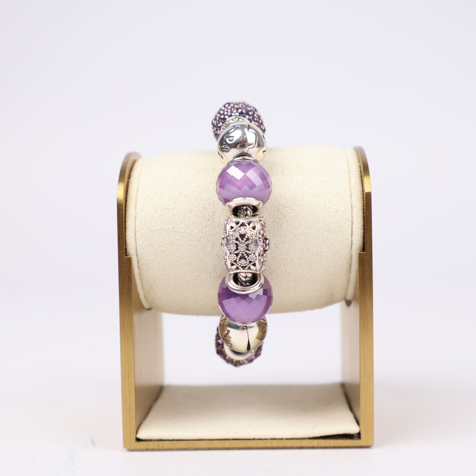 J1306 Pandora Amethyst Filigree Charm Bracelet- Pre Owned
