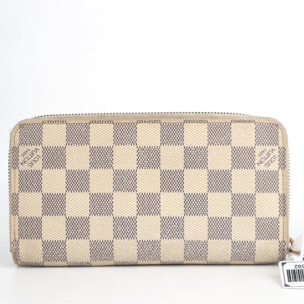 C2592 Louis Vuitton Wallet Damier Azur Zippy Wallet | Pre-Owned Very Good White / Blue Coated canvas Damier Azur
