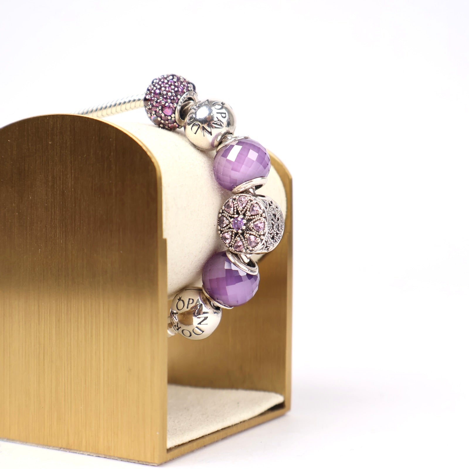 J1306 Pandora Amethyst Filigree Charm Bracelet- Pre Owned