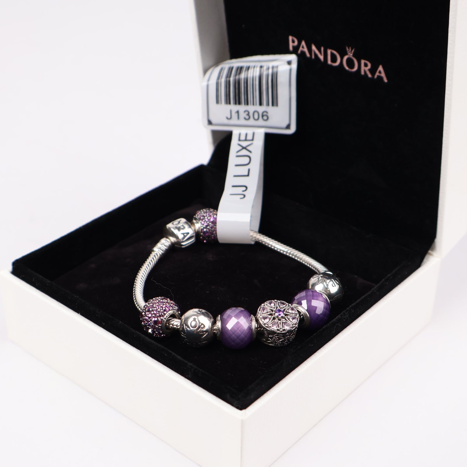 J1306 Pandora Amethyst Filigree Charm Bracelet- Pre Owned