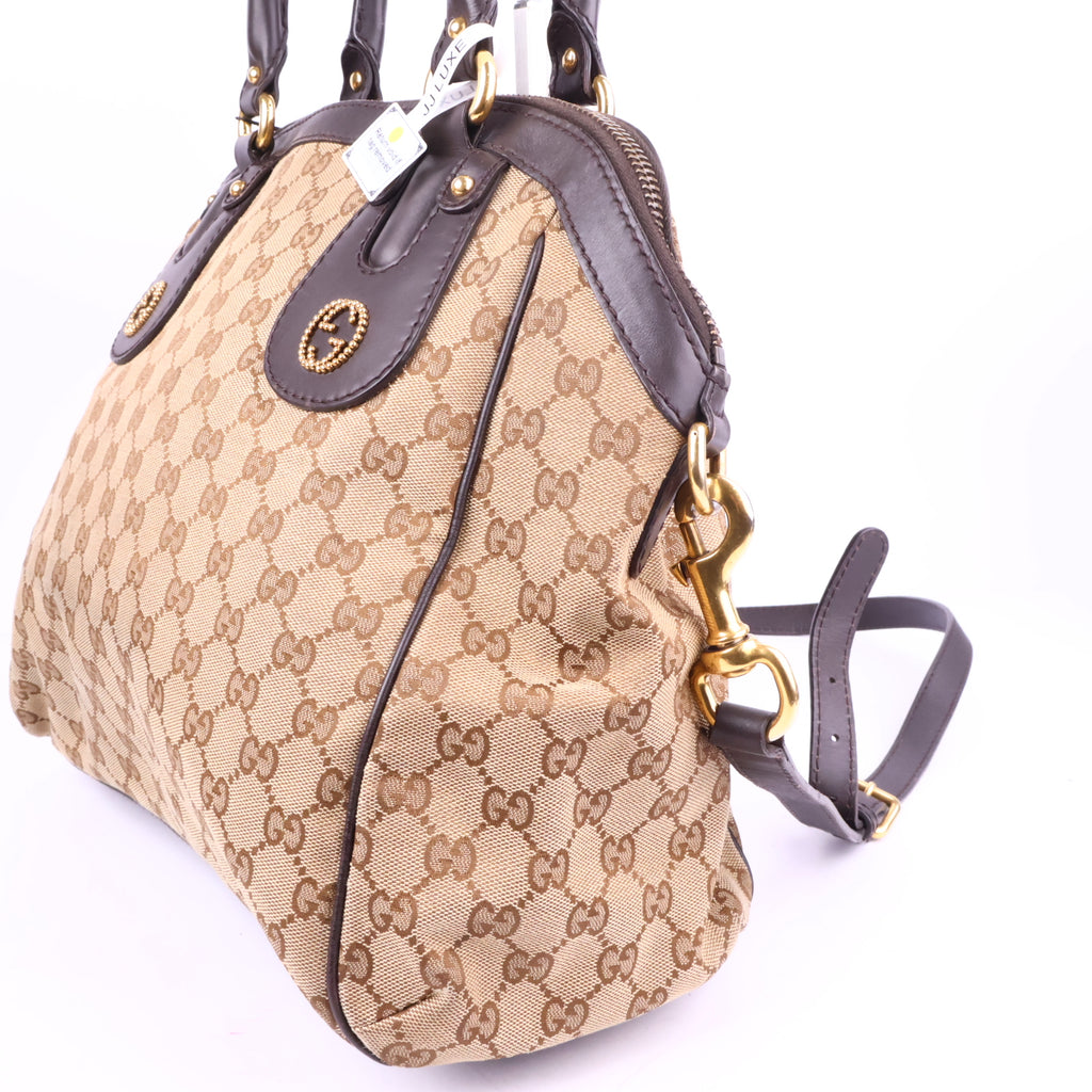 J2731# Gucci Shoulder Bag GUCCI GG Canvas Scarlett Tote Bag | Pre-Owned Excellent Beige / Brown GG Monogram Canvas
