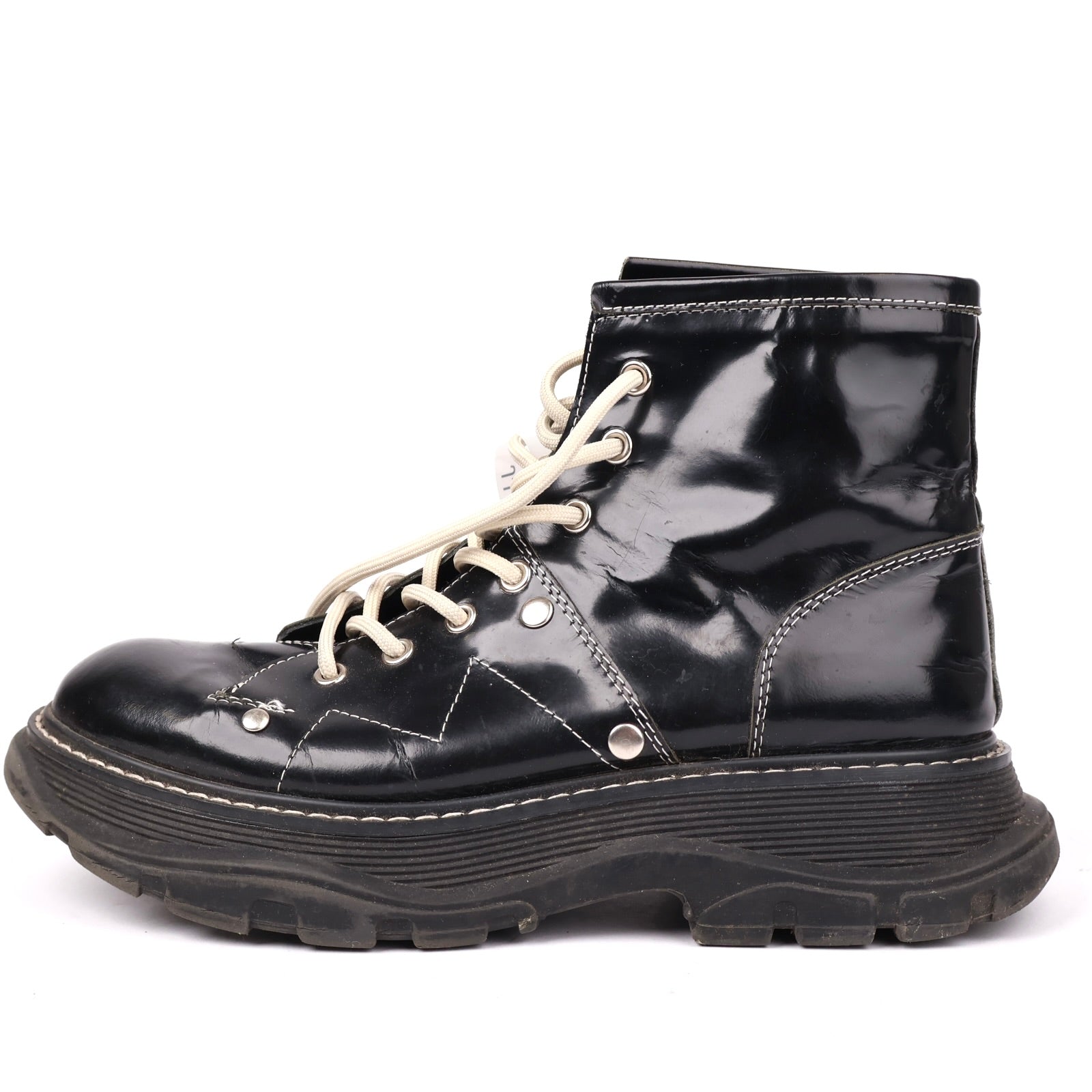 J1288 Alexander McQueen Tread Slick Black Patent Ankle Boots EU38/UK5- Pre Owned