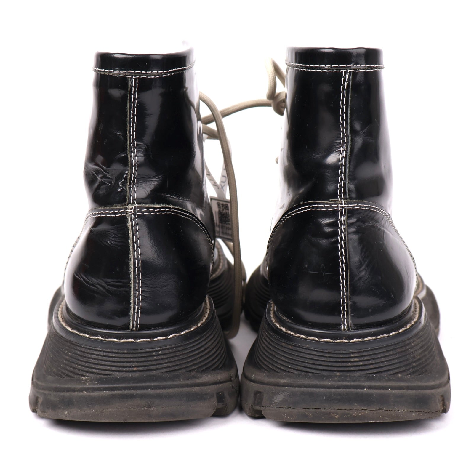 J1288 Alexander McQueen Tread Slick Black Patent Ankle Boots EU38/UK5- Pre Owned