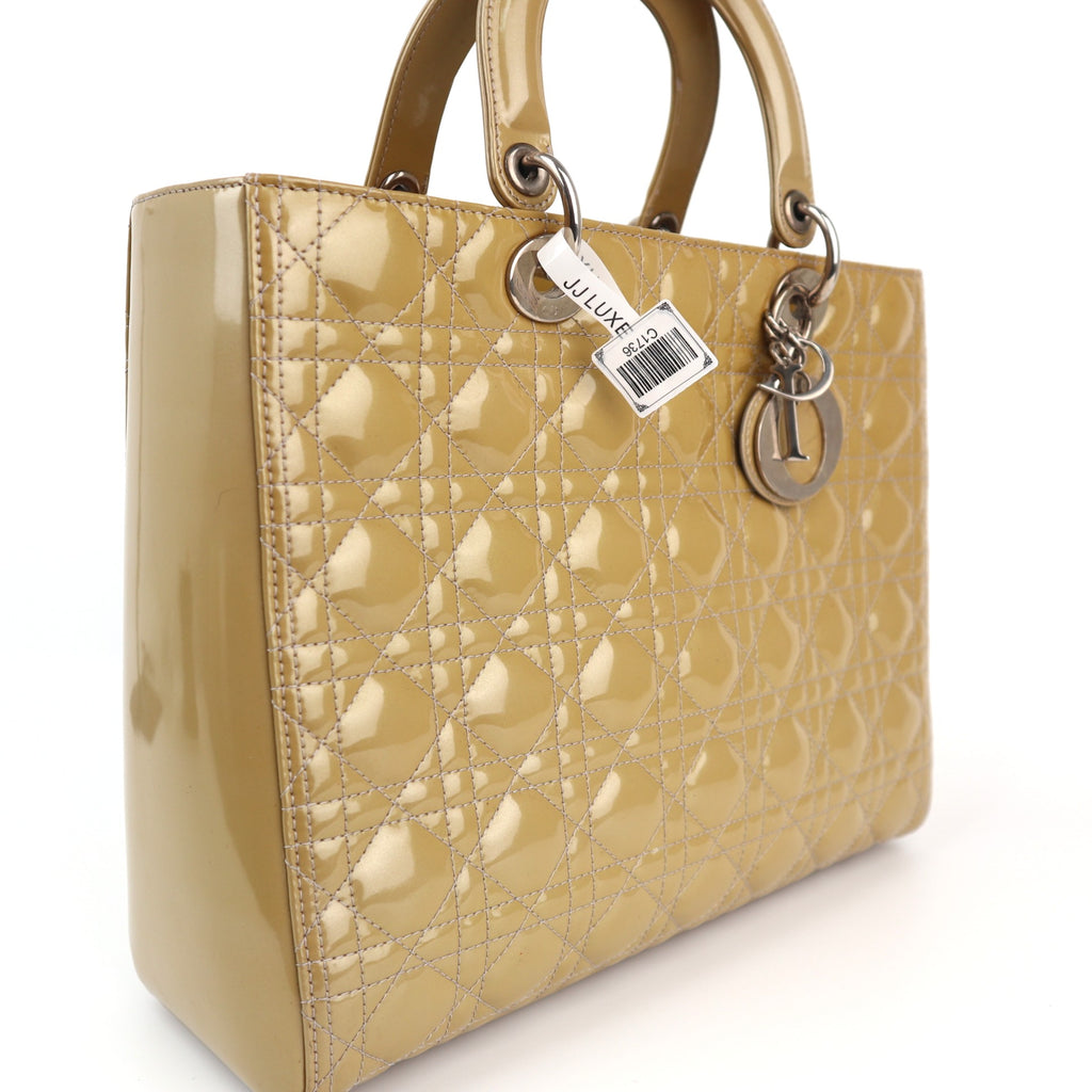 Christian Dior Patent Cannage Large Lady Dior Beige Shoulder Bag C1736 | Pre-Owned Very Good Beige Cannage Patent leather