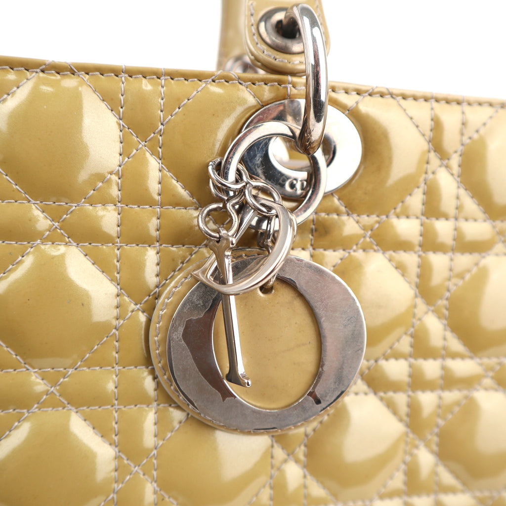 Christian Dior Patent Cannage Large Lady Dior Beige Shoulder Bag C1736 | Pre-Owned Very Good Beige Cannage Patent leather