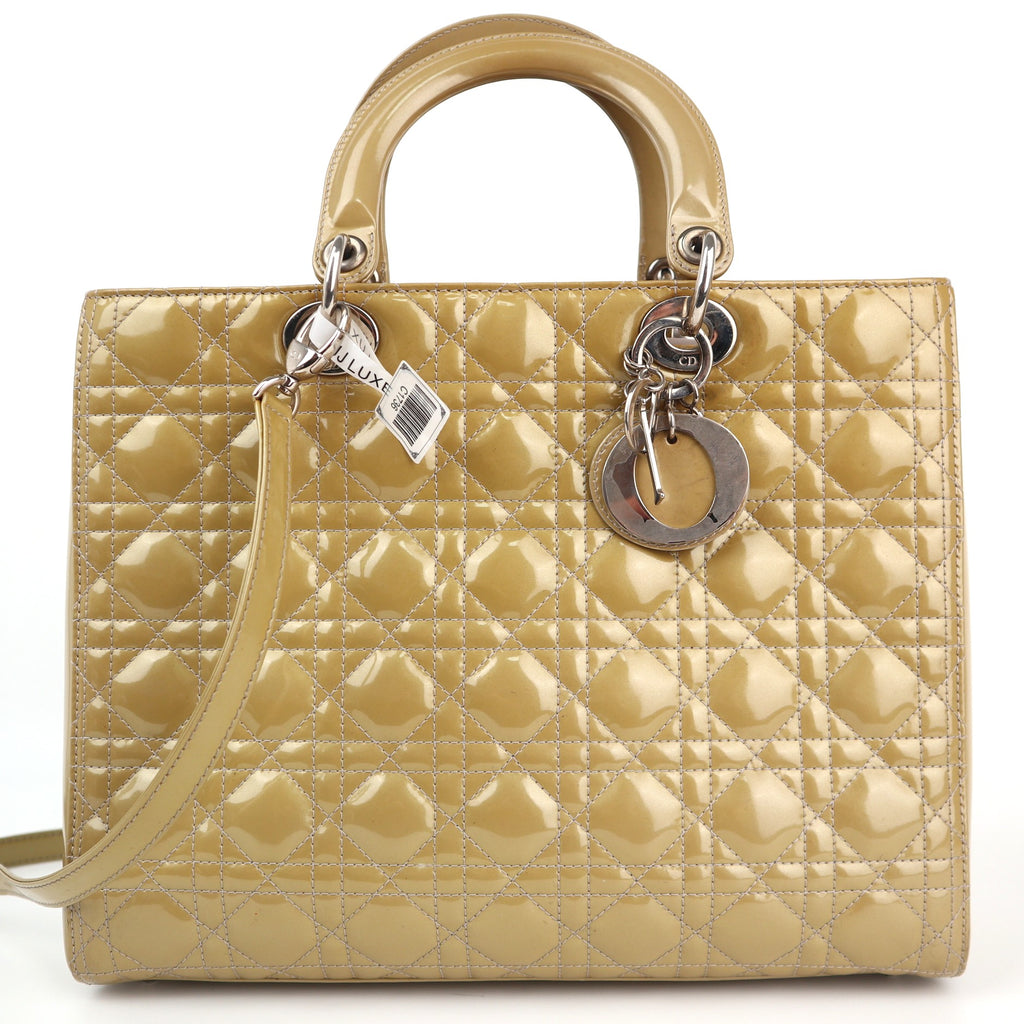 Christian Dior Patent Cannage Large Lady Dior Beige Shoulder Bag C1736 | Pre-Owned Very Good Beige Cannage Patent leather