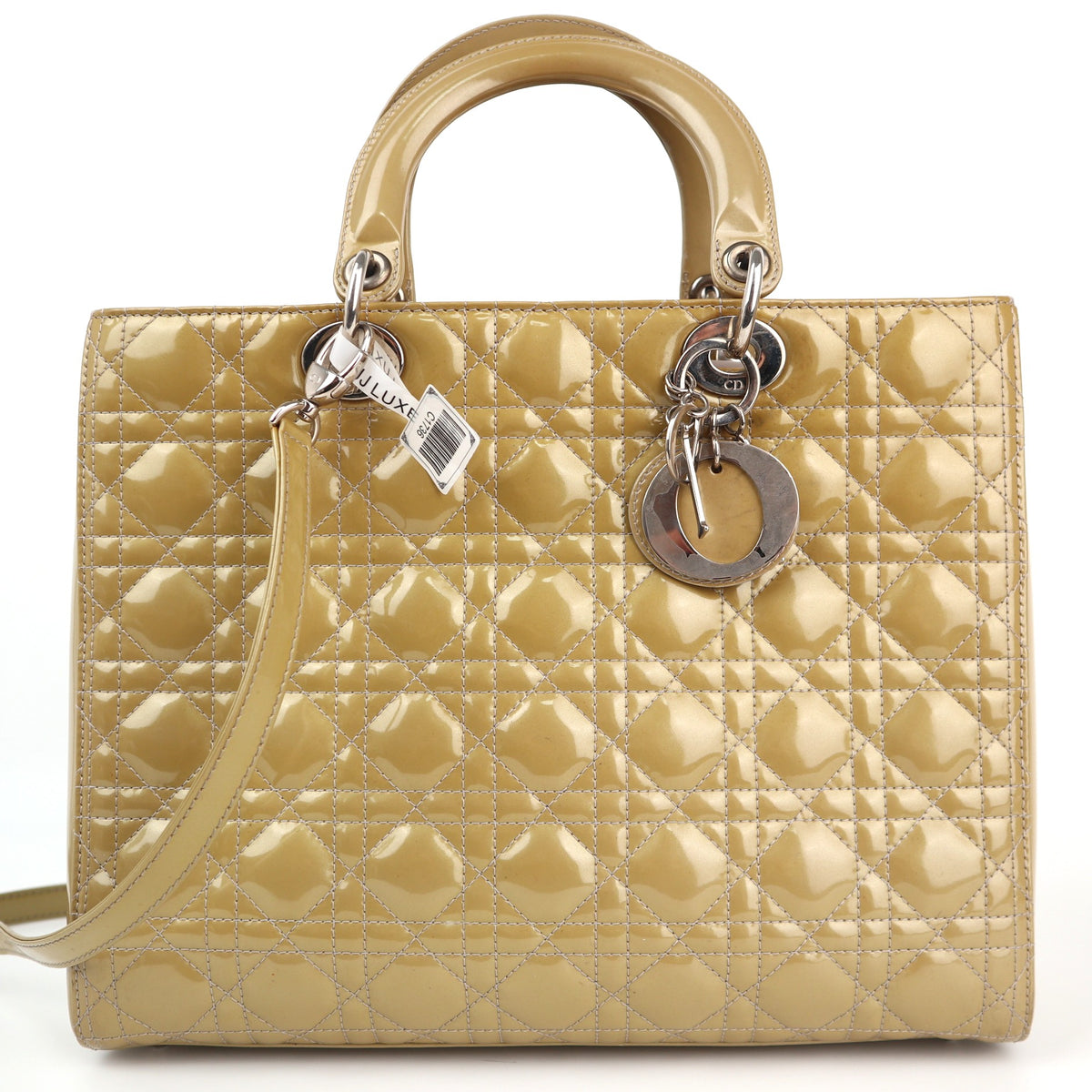 Christian Dior Patent Cannage Large Lady Dior Beige Shoulder Bag C1736 | Pre-Owned Very Good Beige Cannage Patent leather