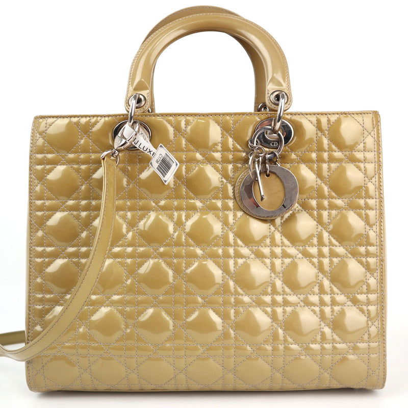 Christian Dior Patent Cannage Large Lady Dior Beige Shoulder Bag C1736 | Pre-Owned Very Good Beige Cannage Patent leather