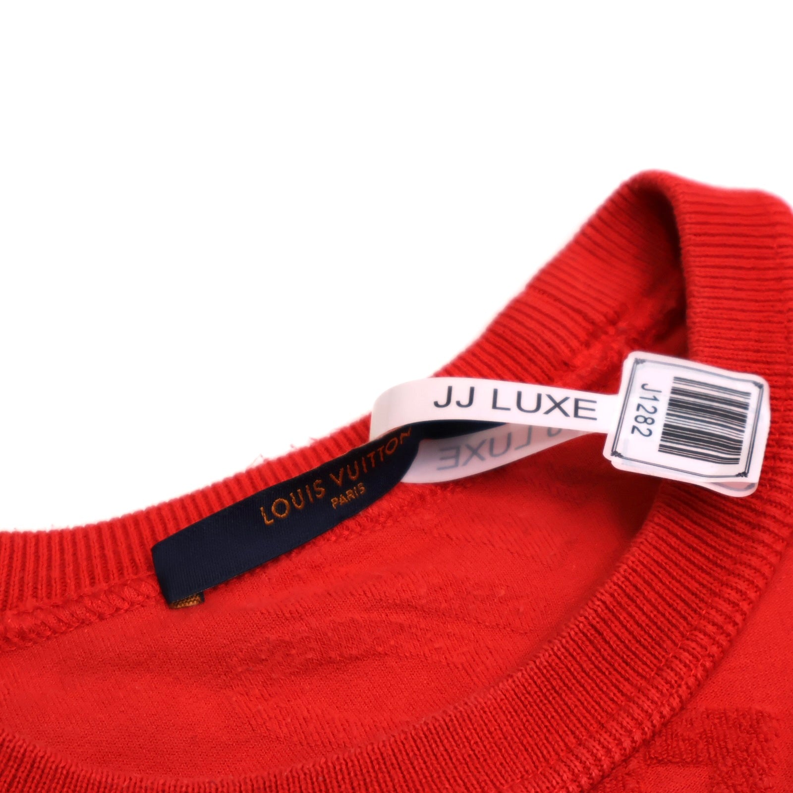OJ1282 Louis Vuitton Red All-Over Logo Embroidered T-Shirt- Pre Owned