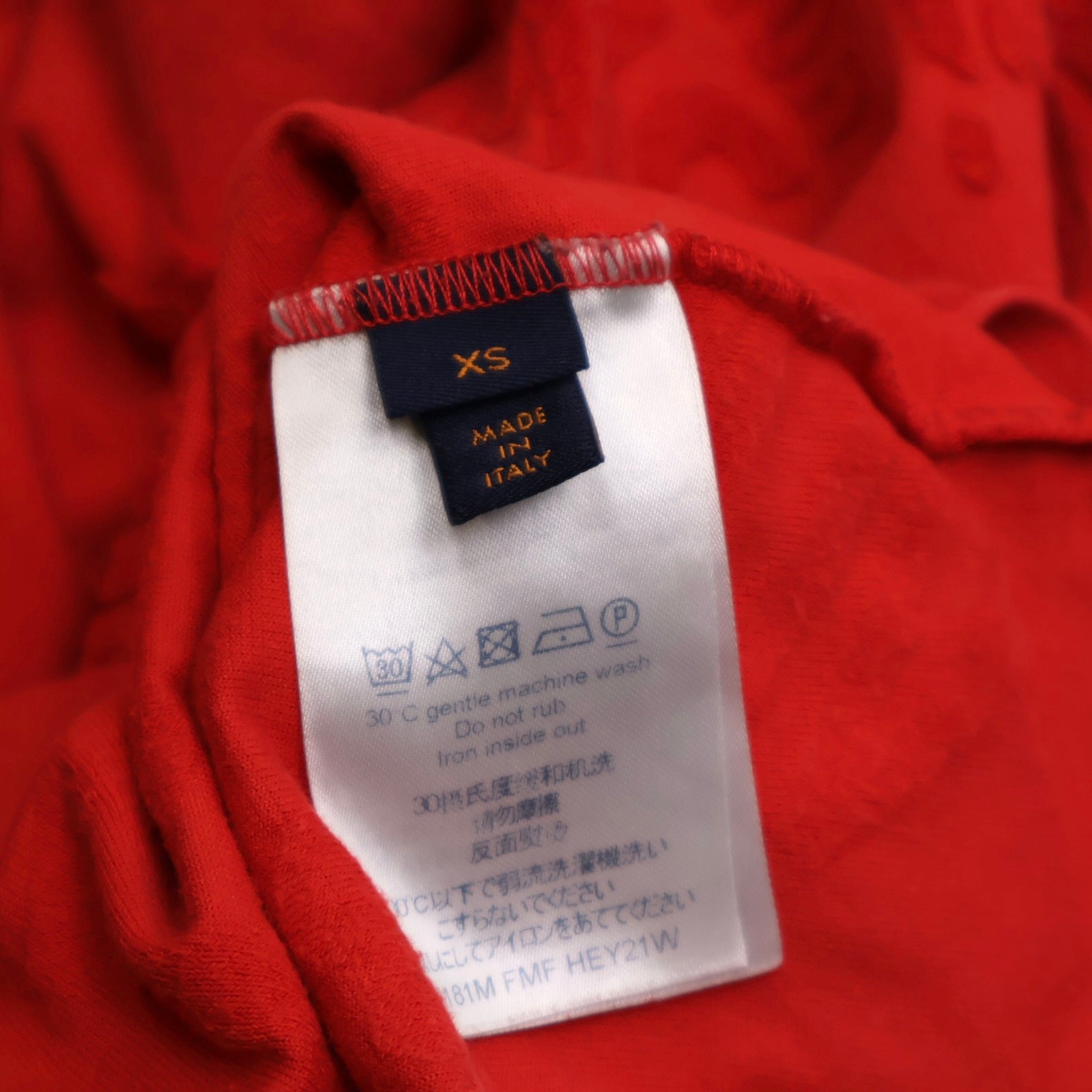 OJ1282 Louis Vuitton Red All-Over Logo Embroidered T-Shirt- Pre Owned