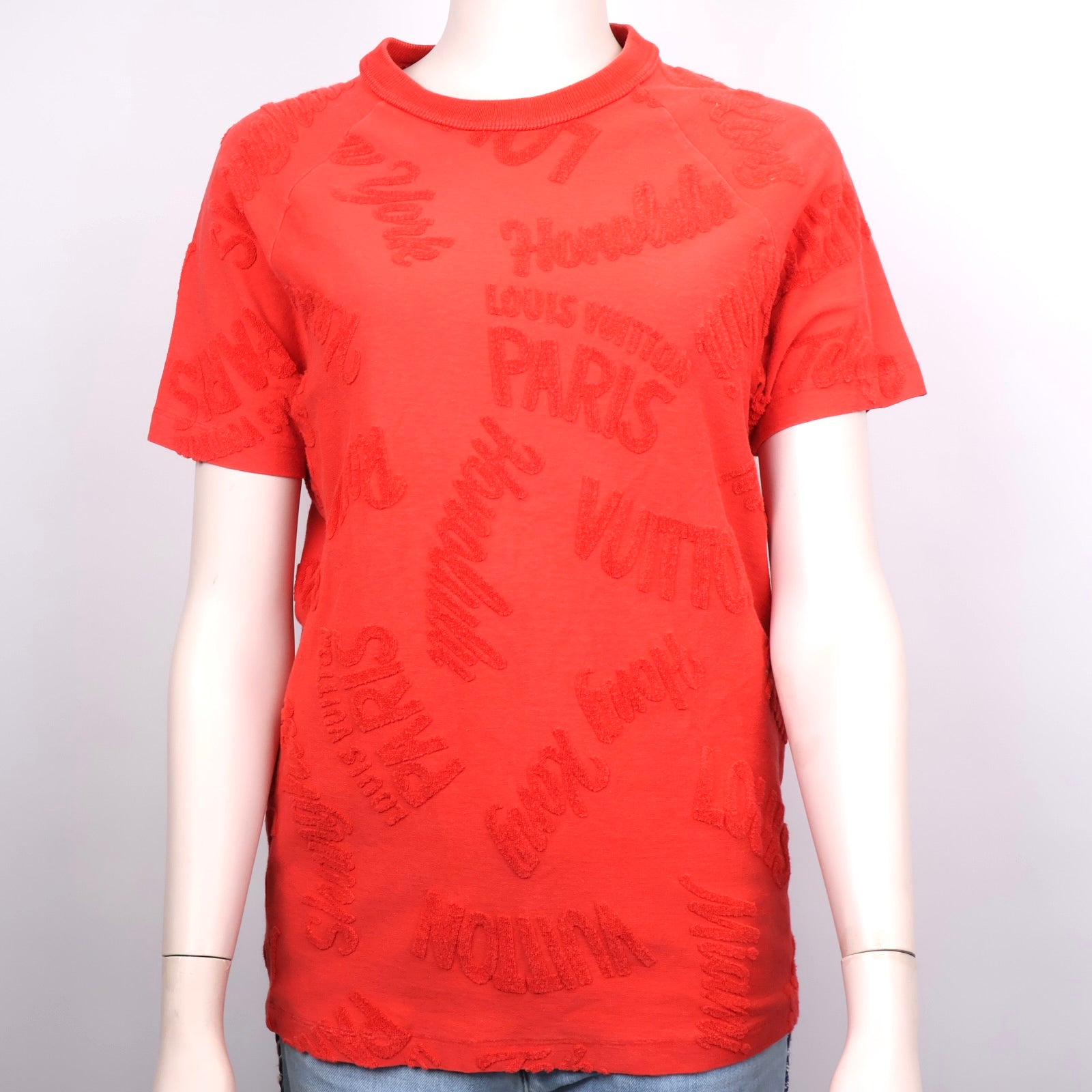 J1282 Louis Vuitton Red All-Over Logo Embroidered T-Shirt- Pre Owned
