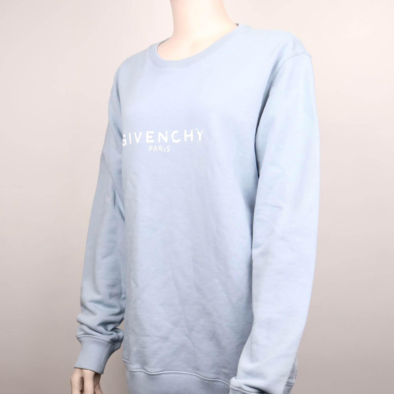 J1281 Givenchy Light Blue Logo Crewneck Sweatshirt- Pre Owned