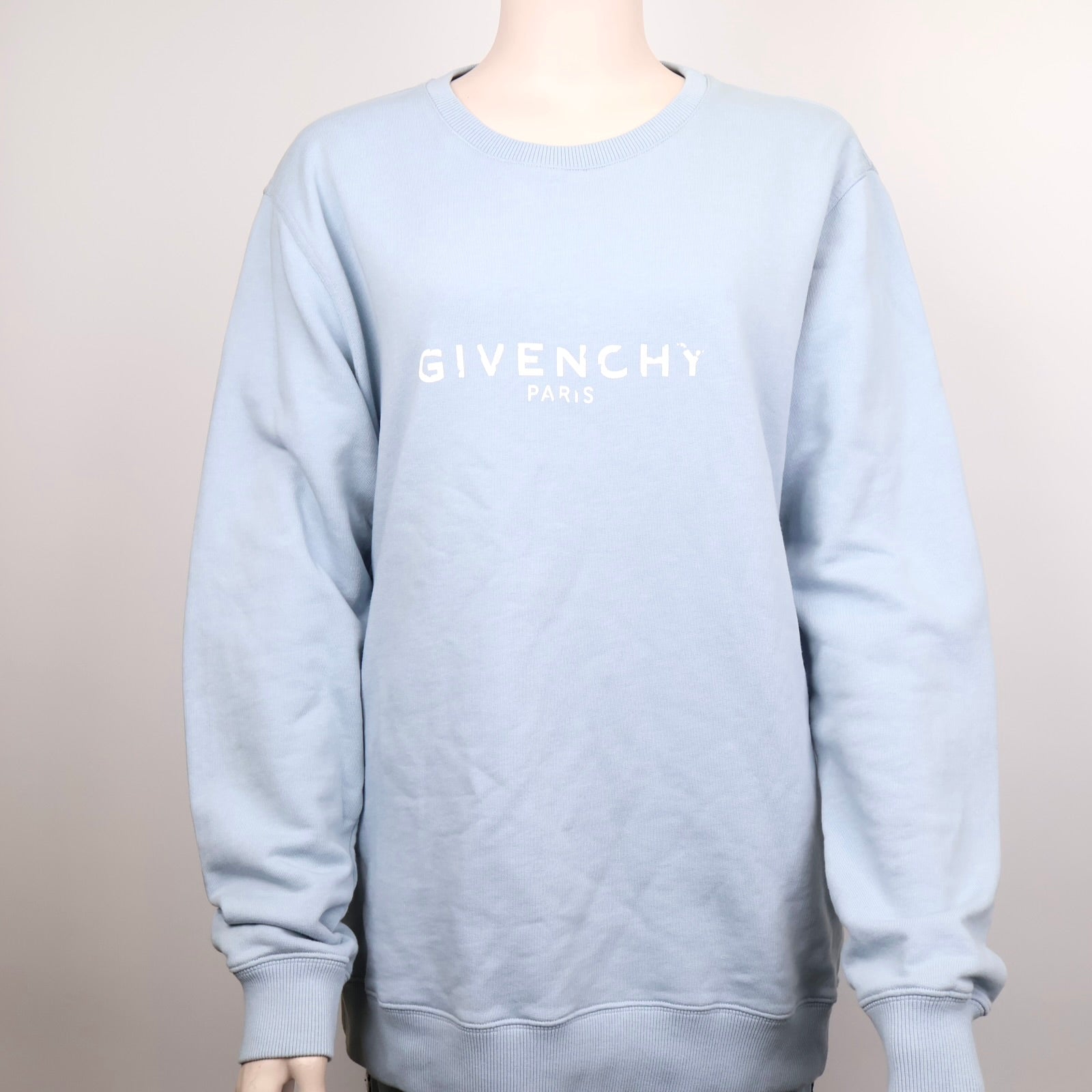 J1281 Givenchy Light Blue Logo Crewneck Sweatshirt- Pre Owned