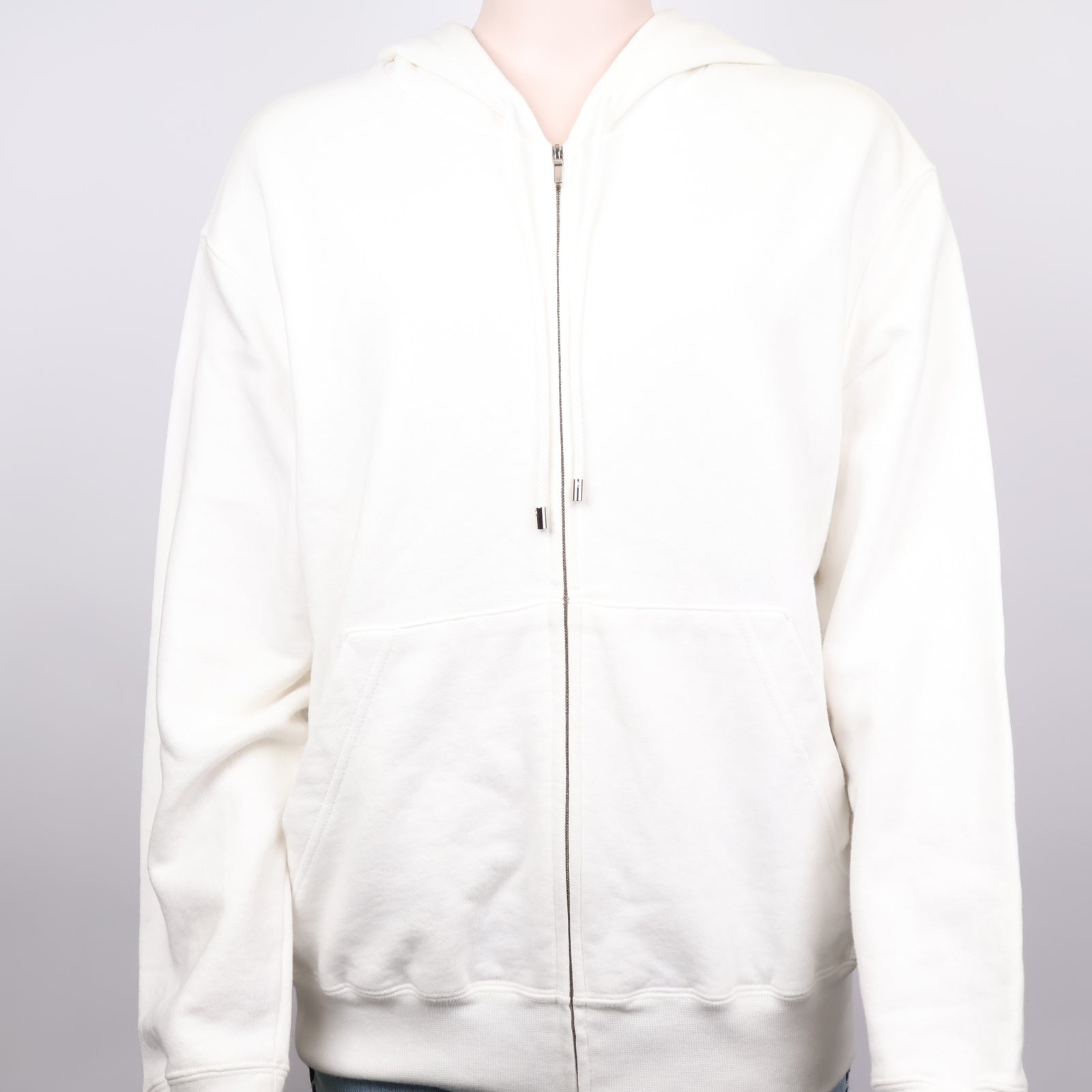 J1283# Chanel White Coco Camellia Back Graphic Zip Hoodie- Pre Owned