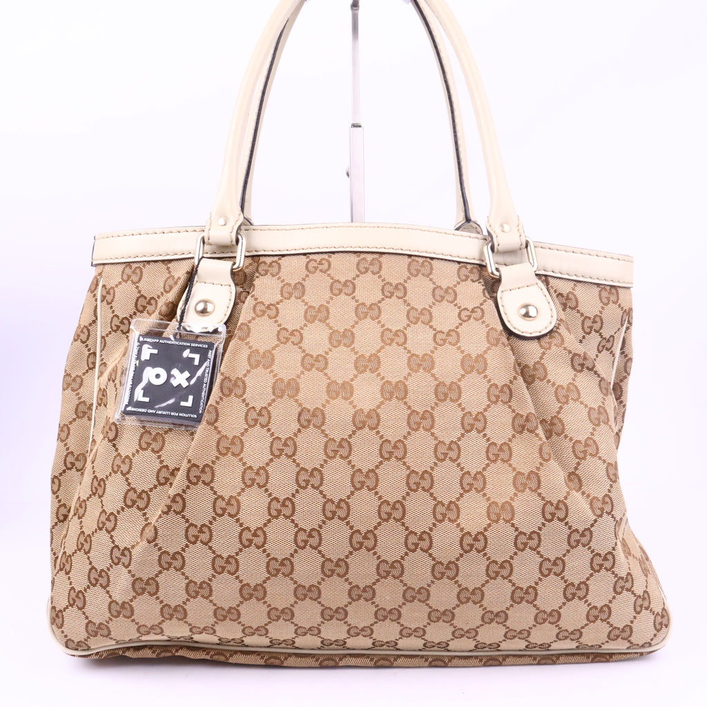 J2726 Gucci Shoulder Bag GUCCI Sukey GG Canvas Tote Bag | Pre-Owned Excellent Beige / Brown GG Monogram Canvas