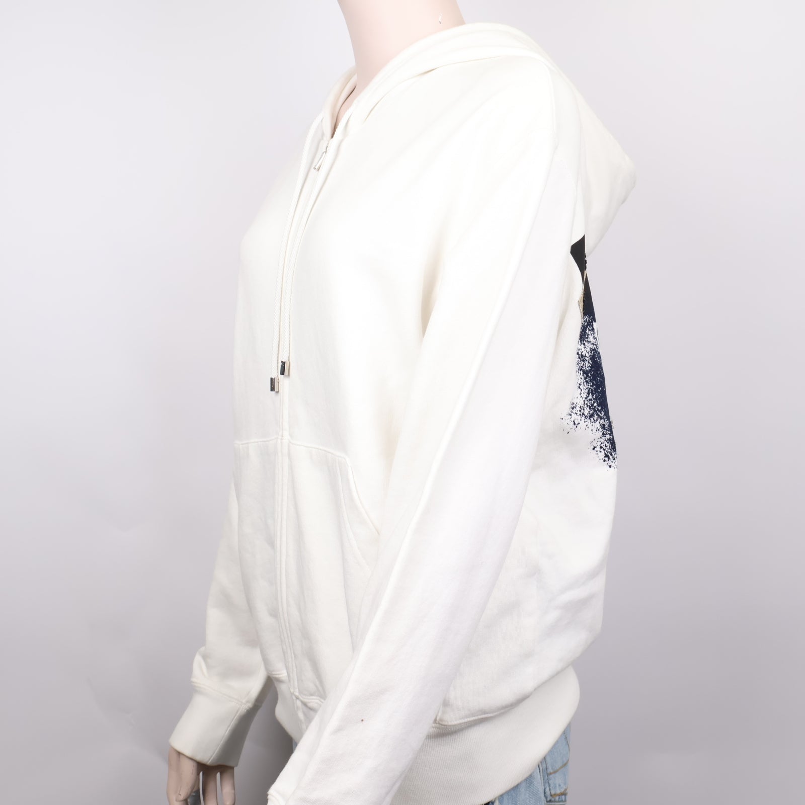 J1283# Chanel White Coco Camellia Back Graphic Zip Hoodie- Pre Owned