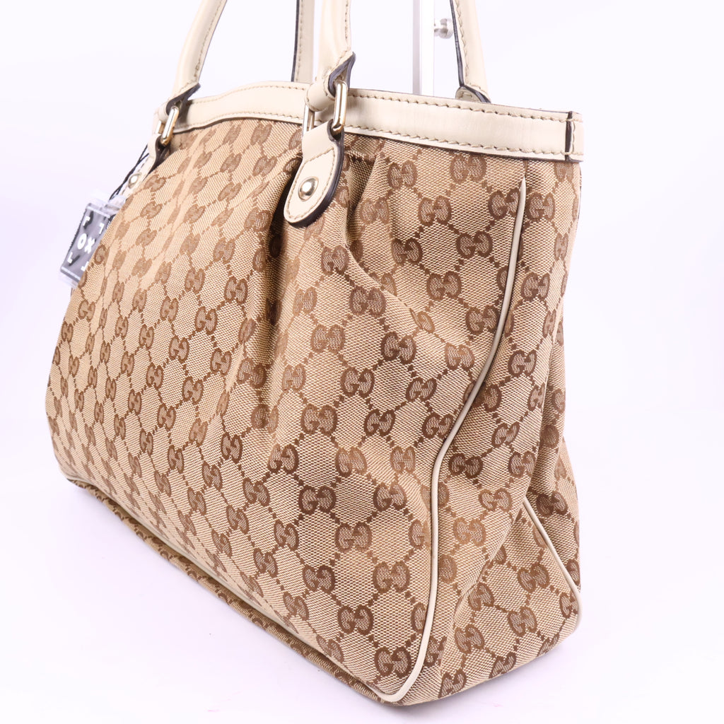 J2726 Gucci Shoulder Bag GUCCI Sukey GG Canvas Tote Bag | Pre-Owned Excellent Beige / Brown GG Monogram Canvas