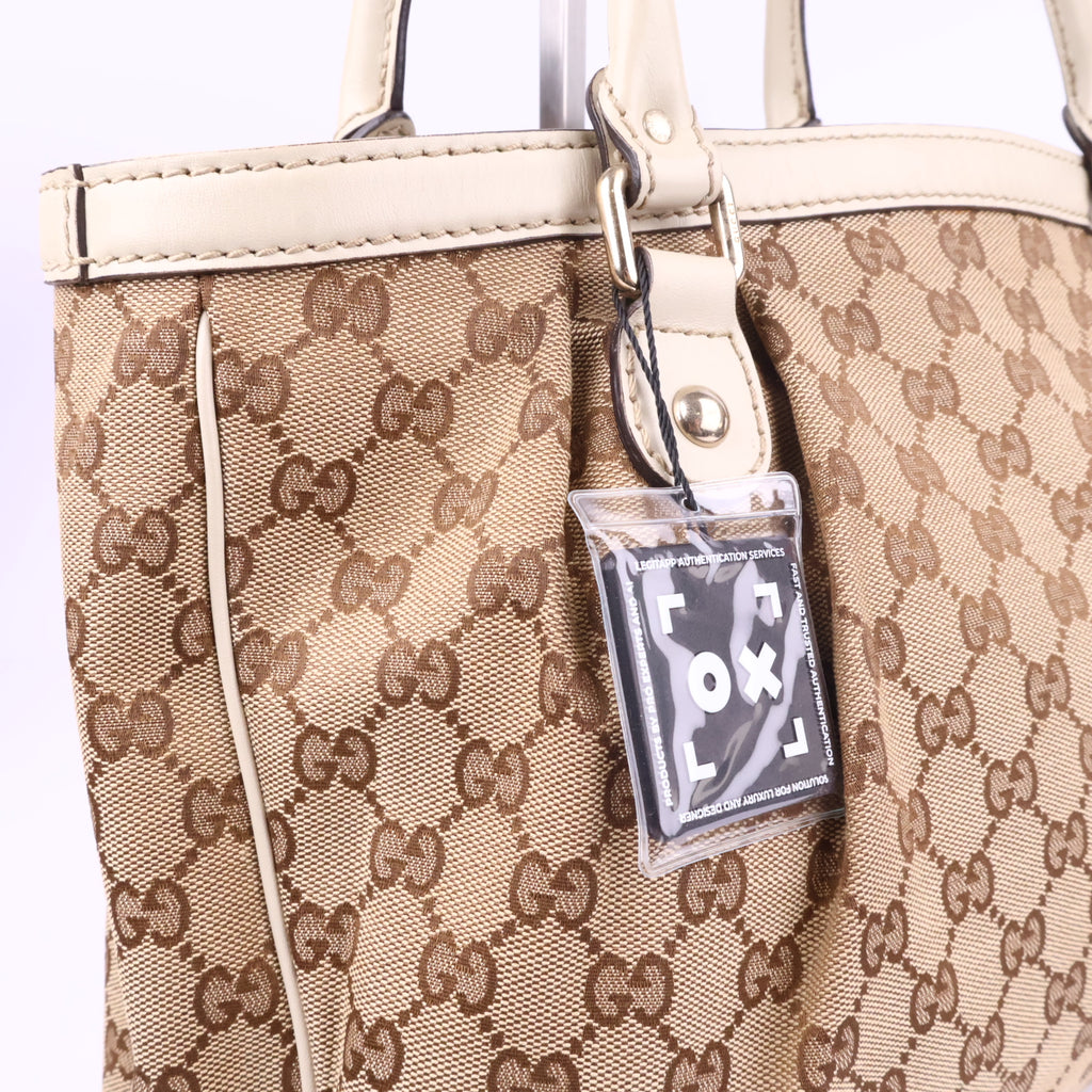 J2726 Gucci Shoulder Bag GUCCI Sukey GG Canvas Tote Bag | Pre-Owned Excellent Beige / Brown GG Monogram Canvas