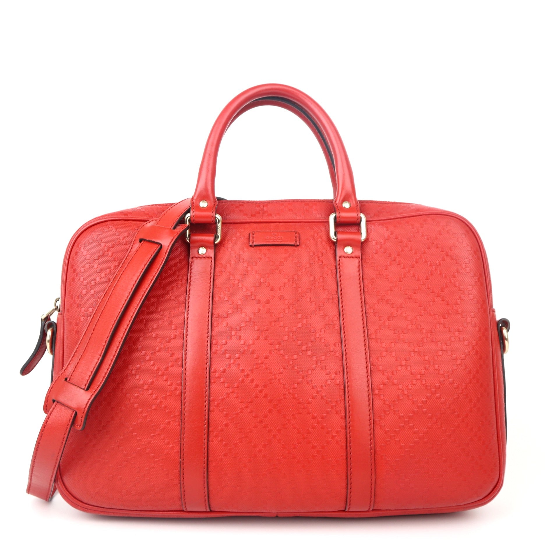 C1139 Gucci Red Diamante Textured Leather Briefcase Bag -Pre Owned