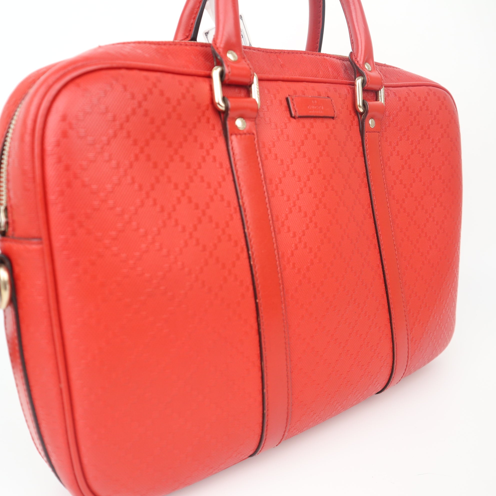 C1139 Gucci Red Diamante Textured Leather Briefcase Bag -Pre Owned