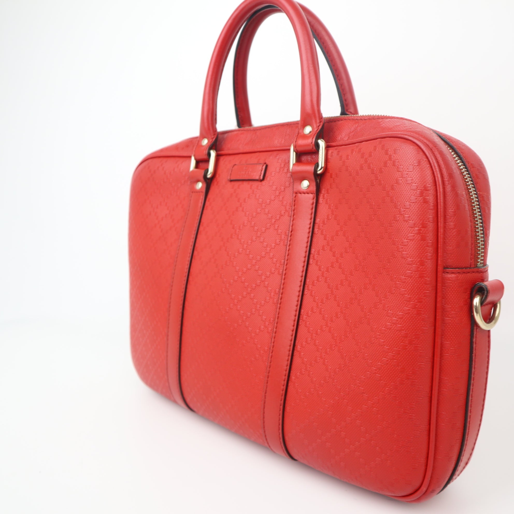 C1139 Gucci Red Diamante Textured Leather Briefcase Bag -Pre Owned