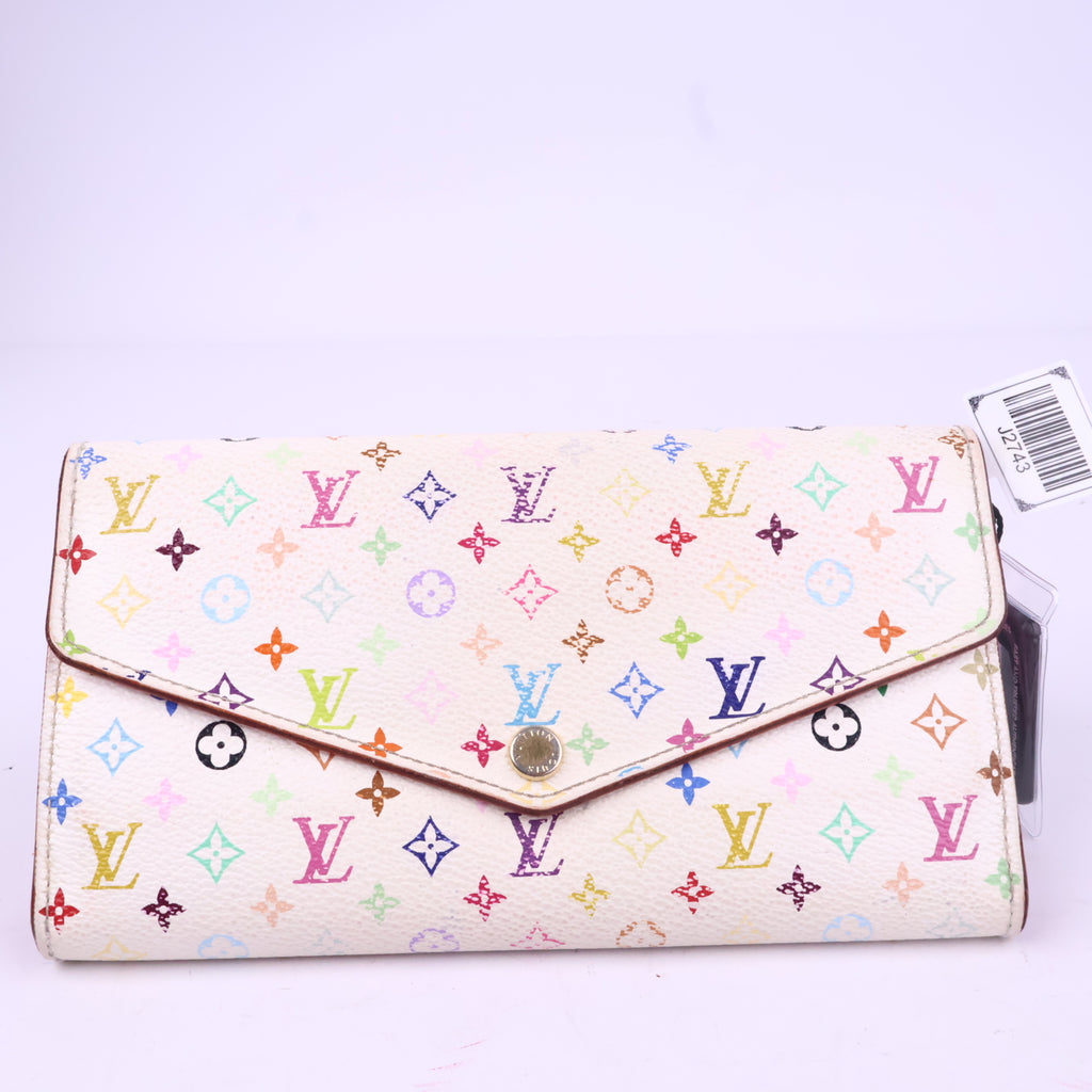 J2743 Louis Vuitton Wallet Sarah | Pre-Owned Very Good White Coated Canvas Monogram Multicolore