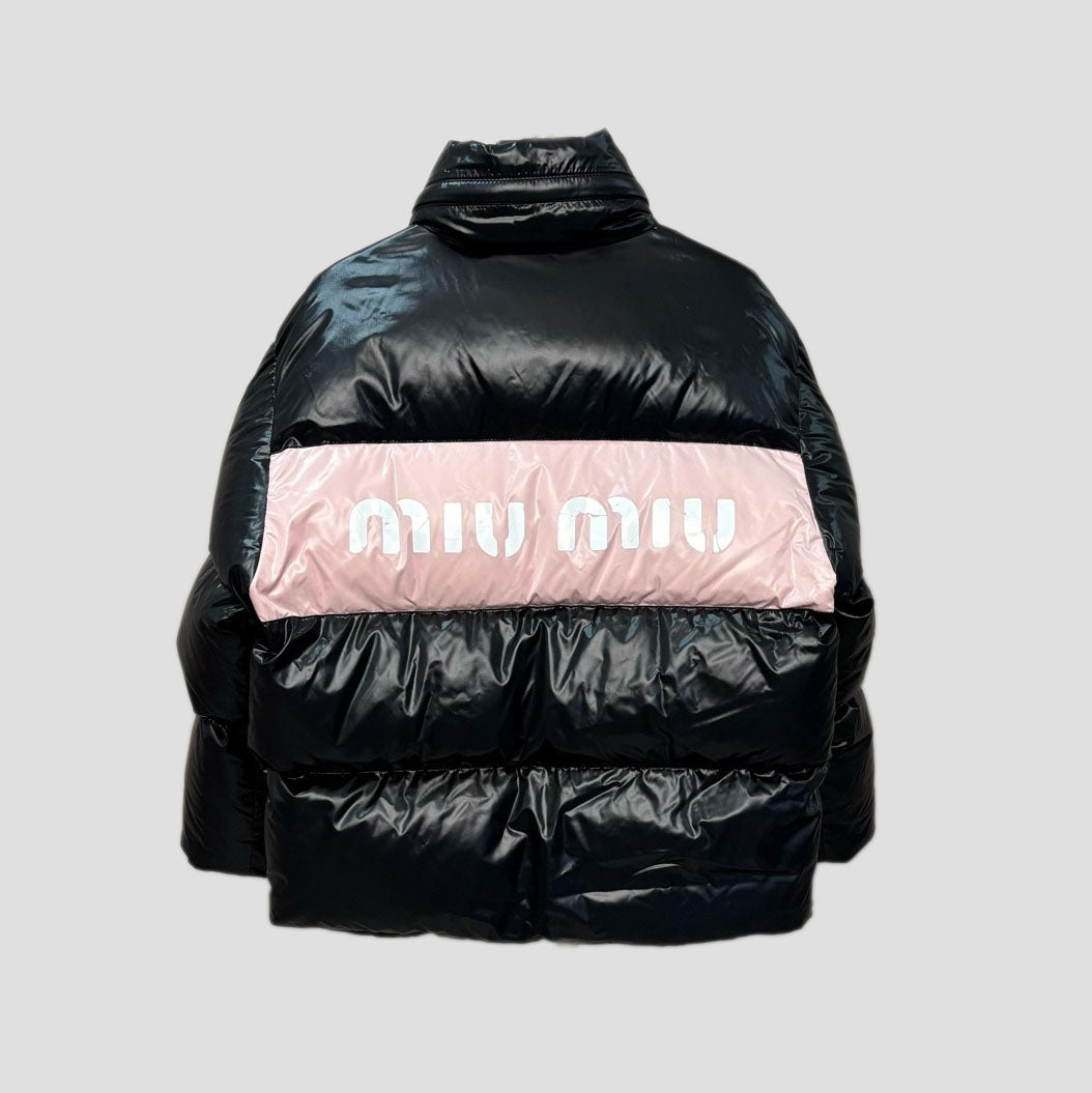 Miu Miu Shiny Logo Stripe Down Puffer- 95% new