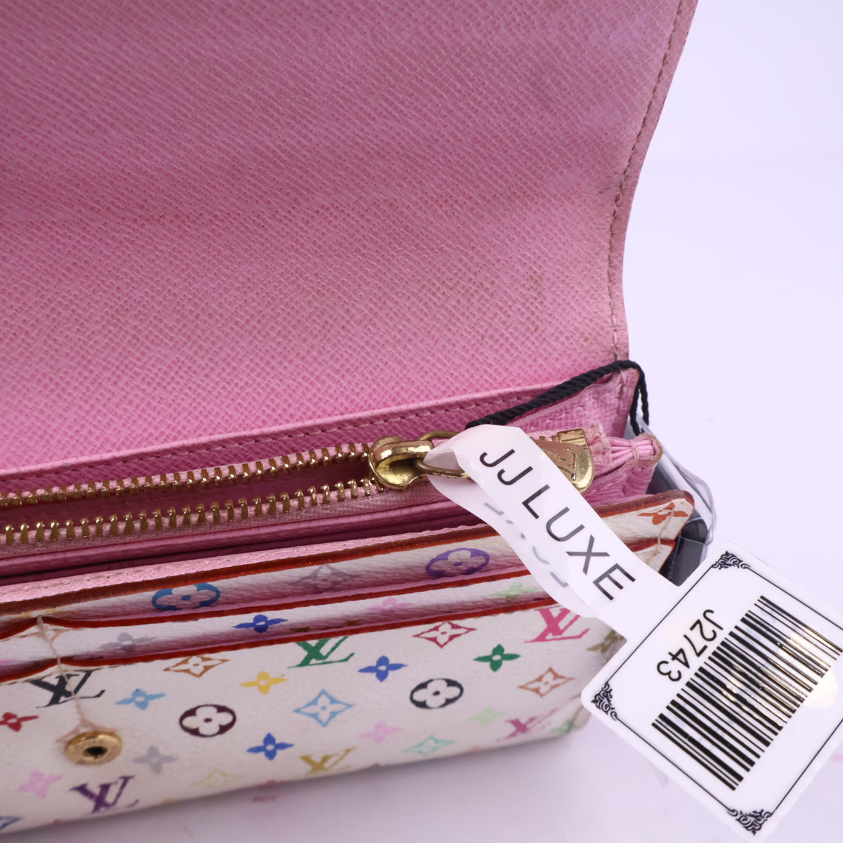 J2743 Louis Vuitton Wallet Sarah | Pre-Owned Very Good White Coated Canvas Monogram Multicolore