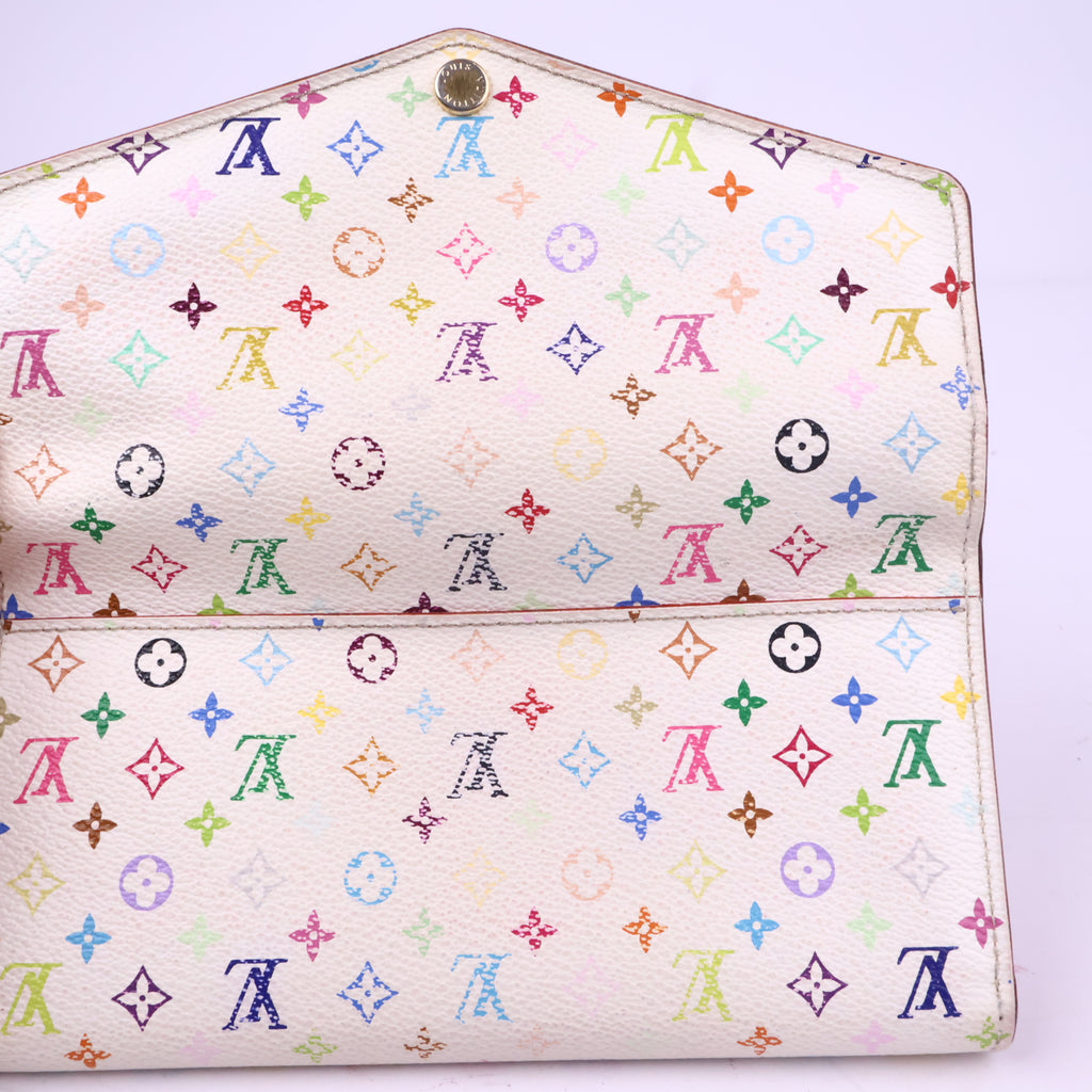 J2743 Louis Vuitton Wallet Sarah | Pre-Owned Very Good White Coated Canvas Monogram Multicolore