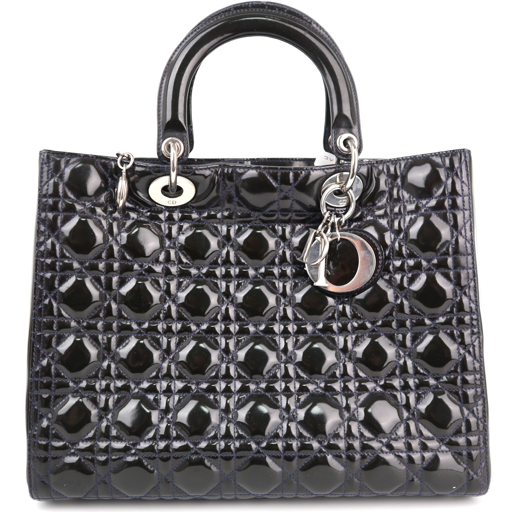 Christian Dior Black Cannage Patent Leather Large Lady Dior Top Handle Bag C1760 | Pre-Owned Very Good Black Cannage Leather, Patent leather