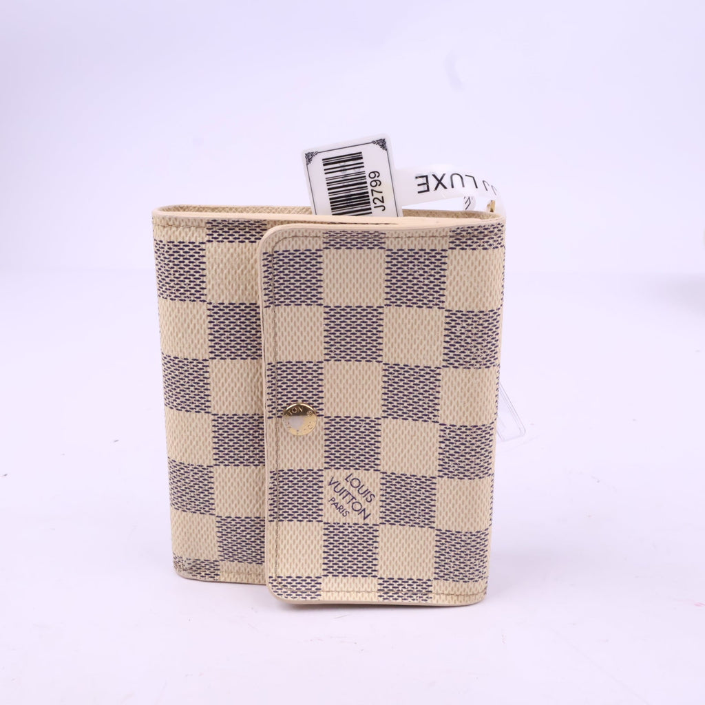 J2799 Louis Vuitton Wallet Portefeuille Elise | Pre-Owned Like New Cream Damier Azur canvas