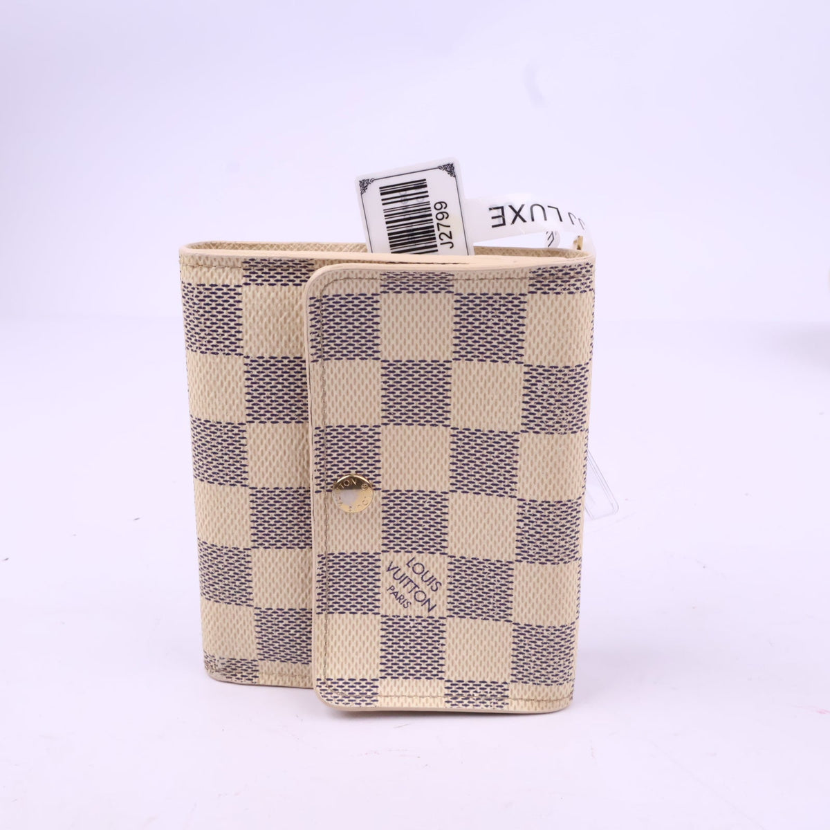 J2799 Louis Vuitton Wallet Portefeuille Elise | Pre-Owned Like New Cream Damier Azur canvas