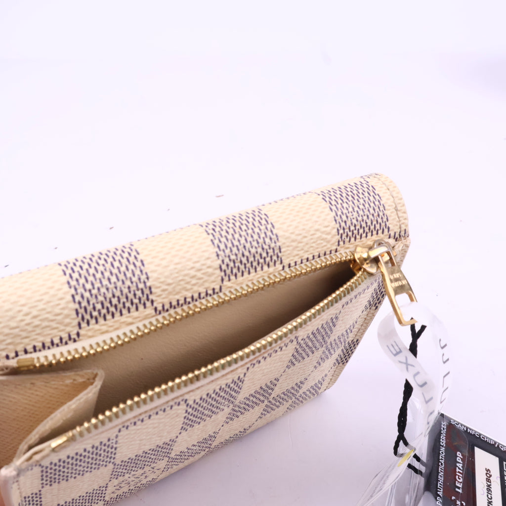 J2799 Louis Vuitton Wallet Portefeuille Elise | Pre-Owned Like New Cream Damier Azur canvas