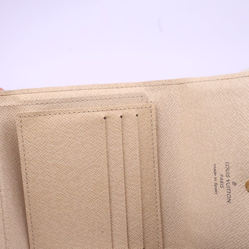 J2799 Louis Vuitton Wallet Portefeuille Elise | Pre-Owned Like New Cream Damier Azur canvas