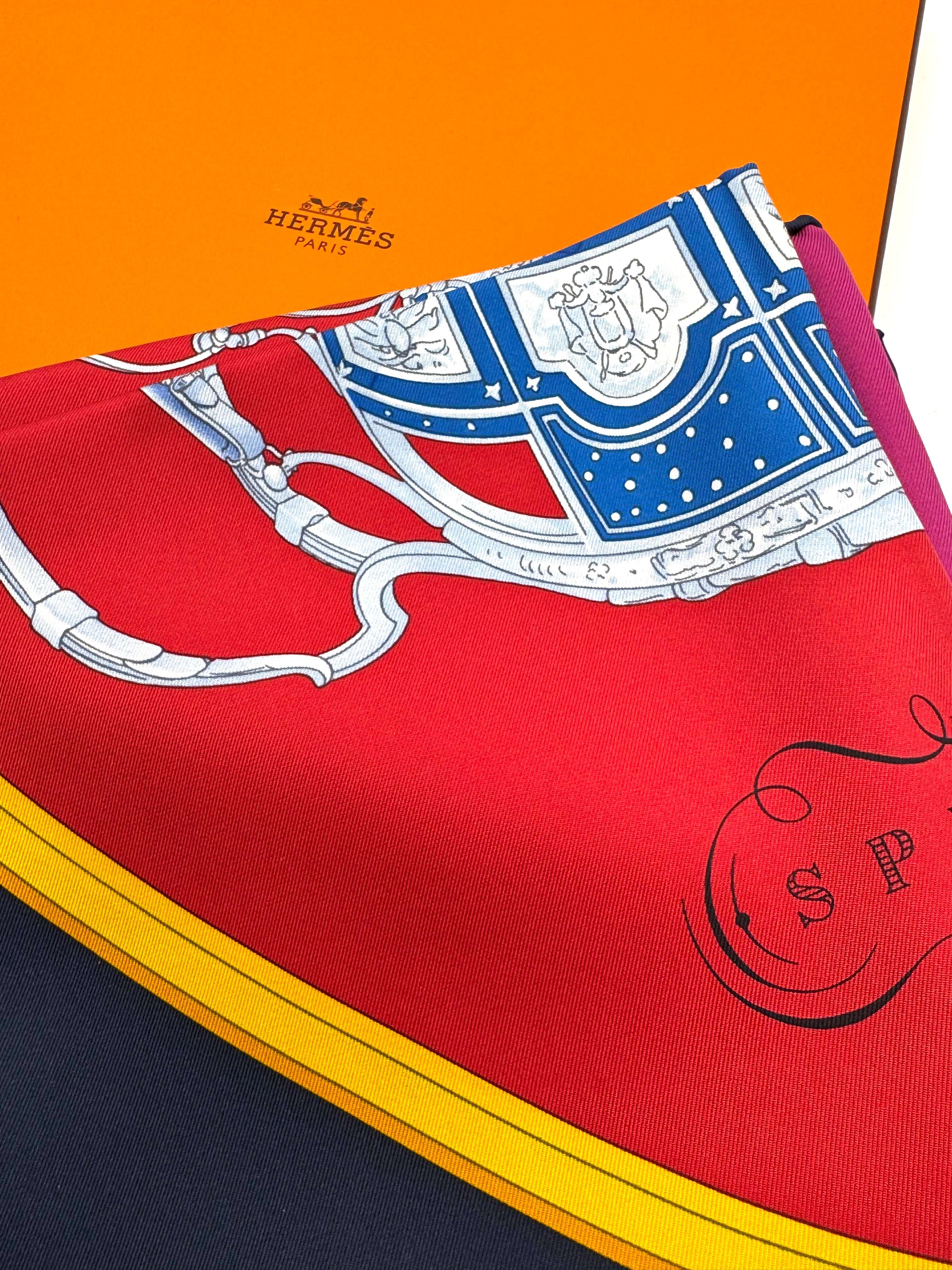 Hermès 90cm Silk Scarf Springs Marine Fuchsia Rouge