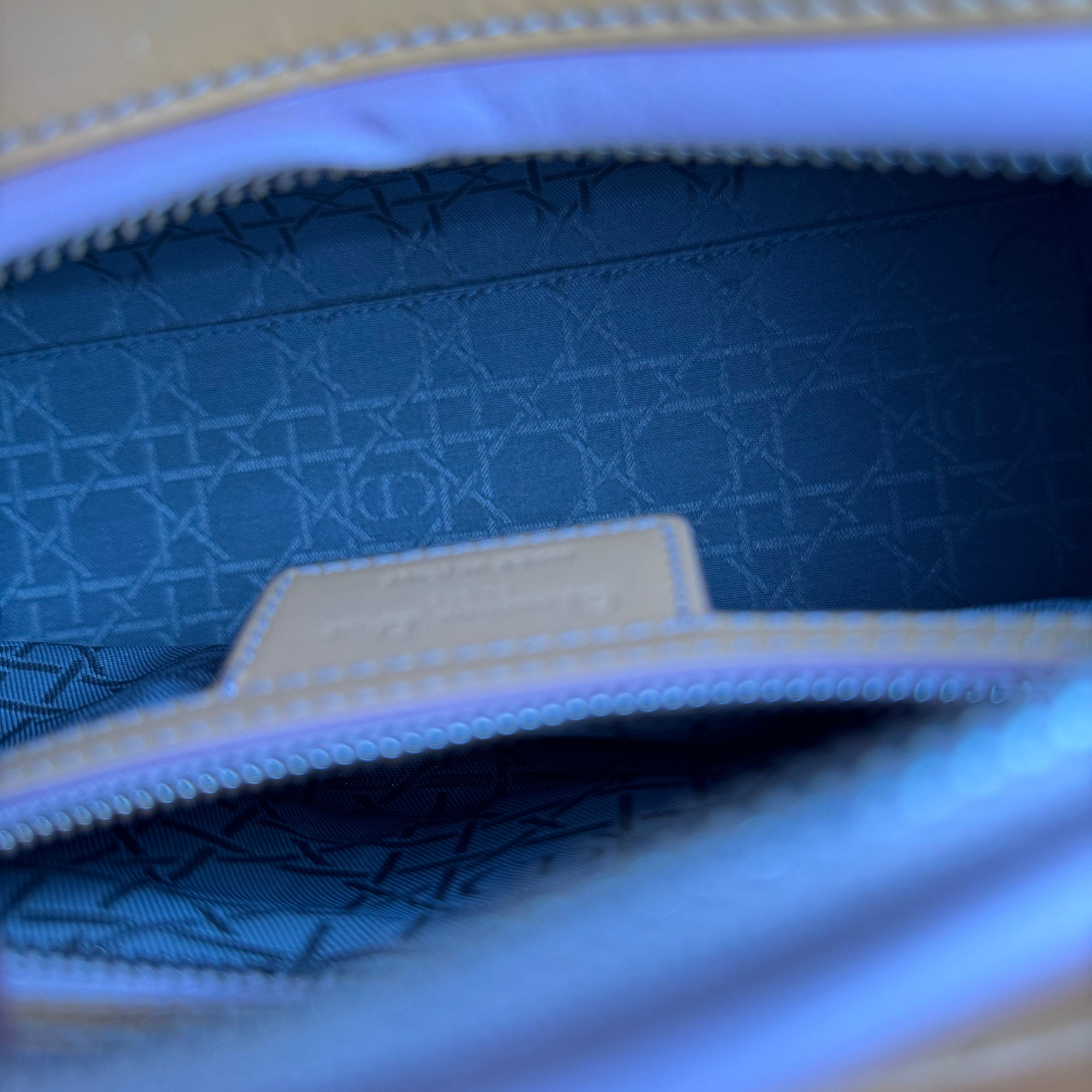 J1092 Christian Dior Beige Cannage Quilted Patent Leather Medium Bag- Pre Owned