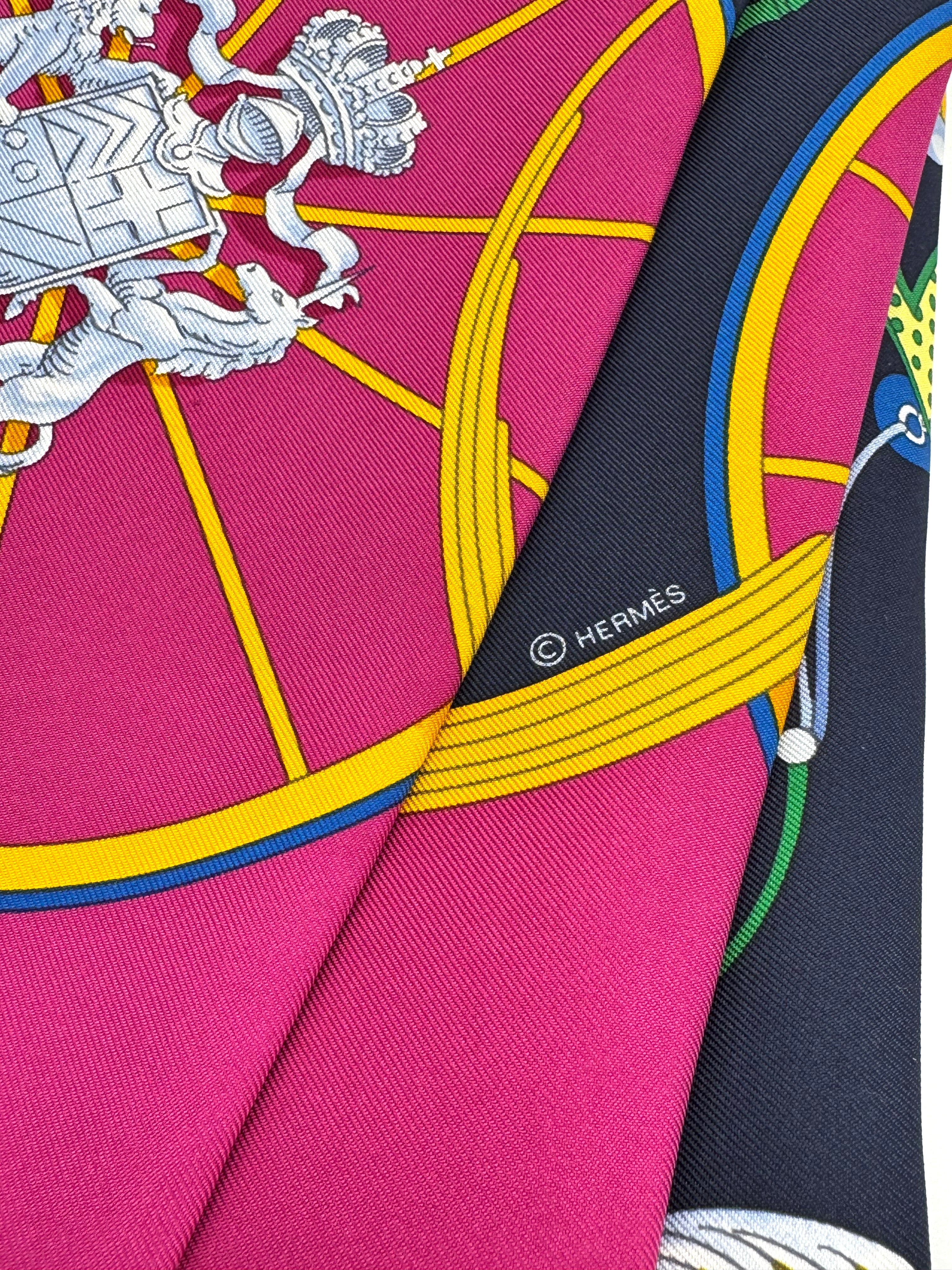 Hermès 90cm Silk Scarf Springs Marine Fuchsia Rouge