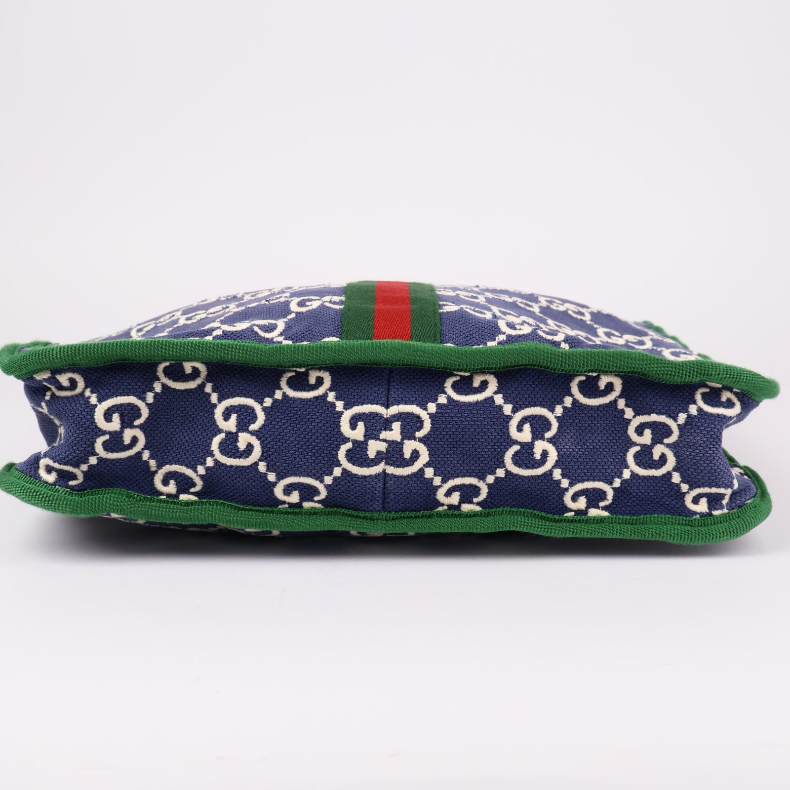 J1233-Gucci Blue GG Nylon Web Children's Tote Bag Green Navy blue- Pre Owned