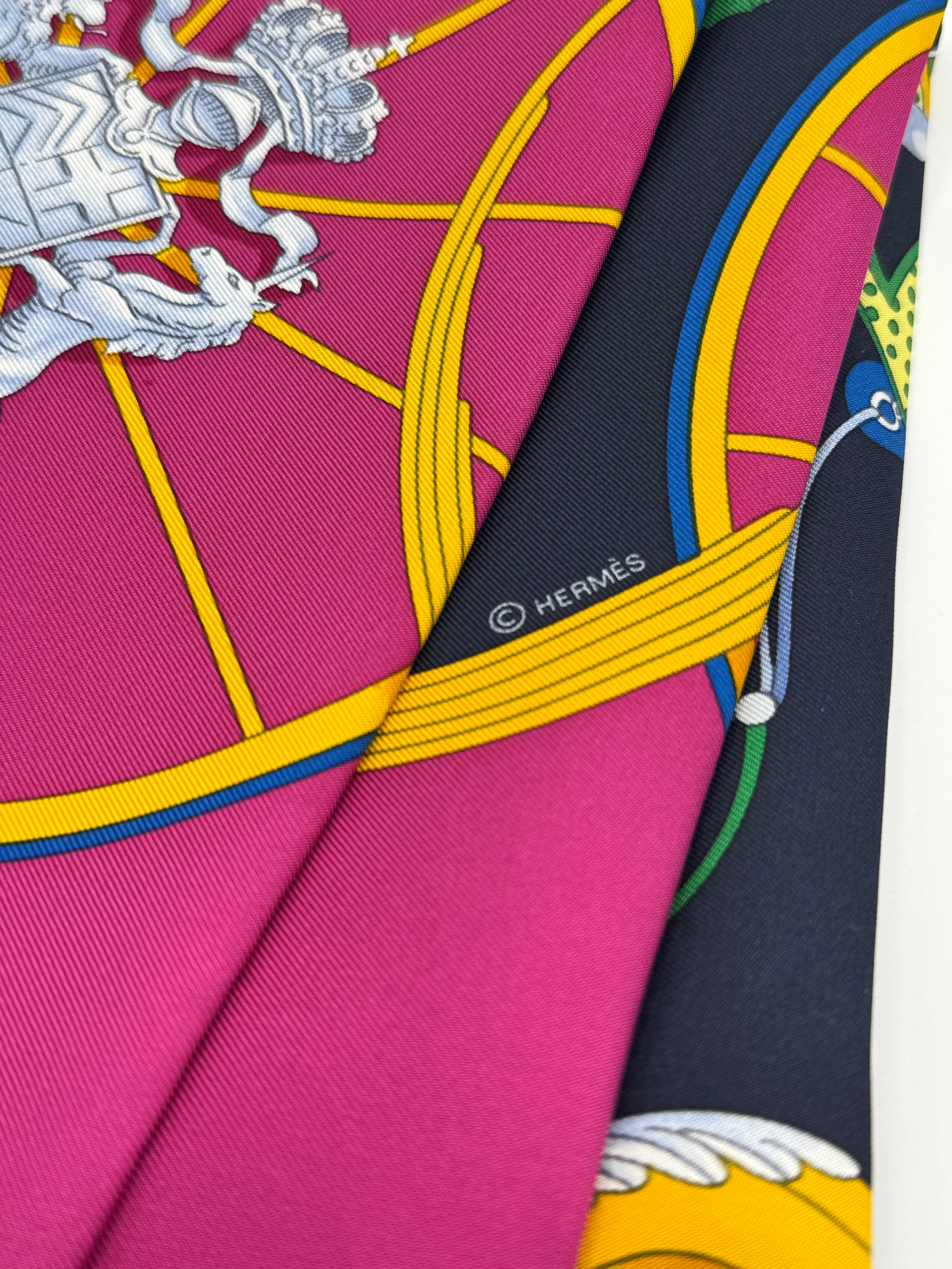 Hermès 90cm Silk Scarf Springs Marine Fuchsia Rouge