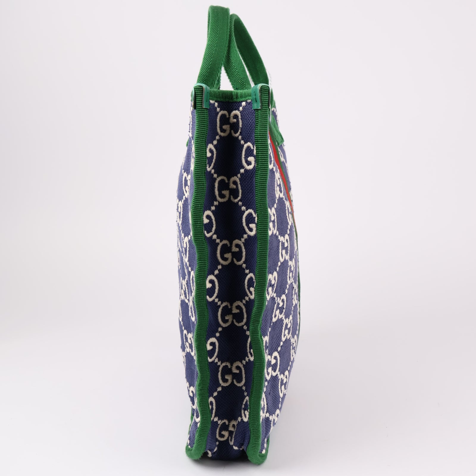 J1233-Gucci Blue GG Nylon Web Children's Tote Bag Green Navy blue- Pre Owned