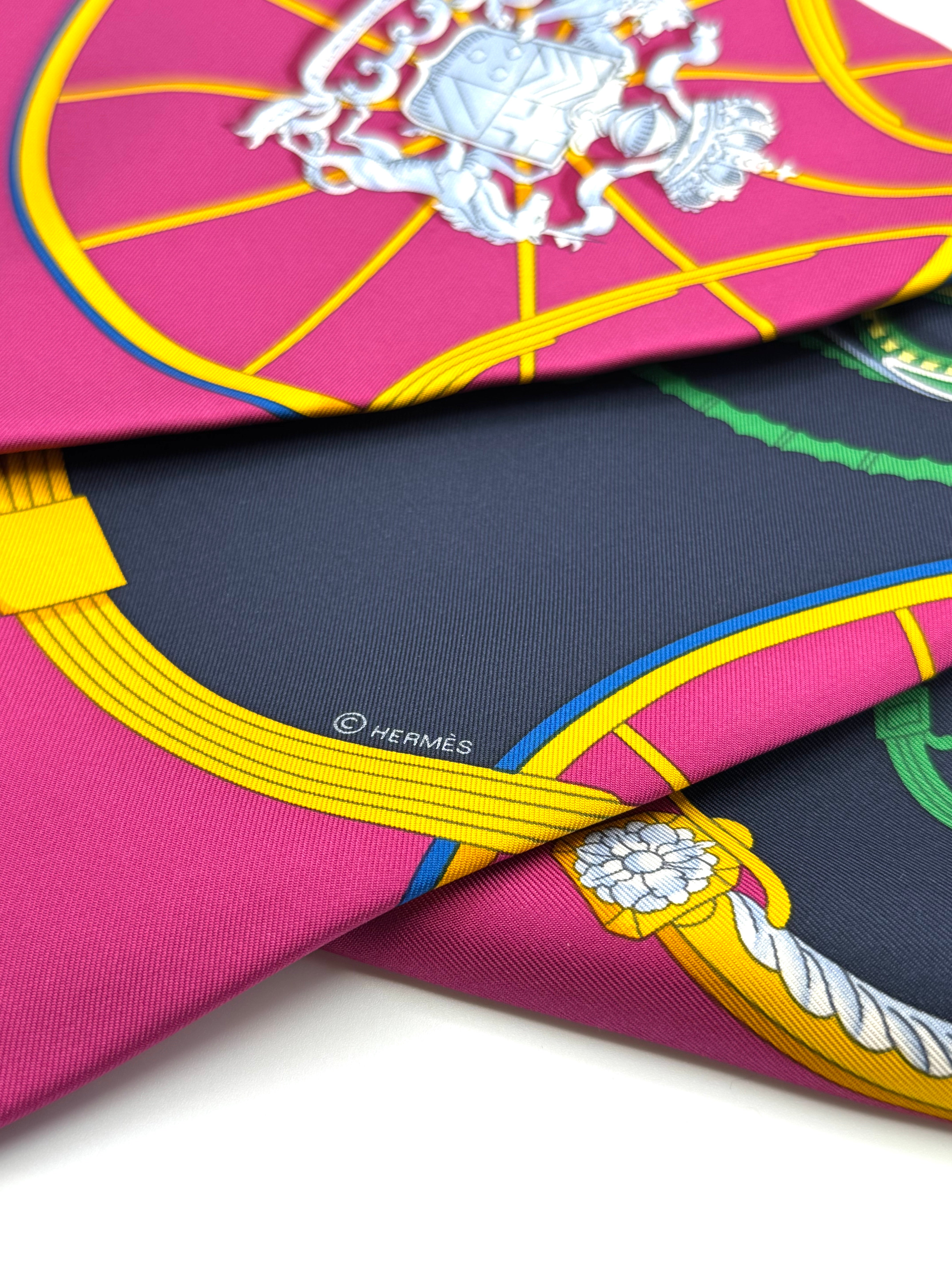 Hermès 90cm Silk Scarf Springs Marine Fuchsia Rouge