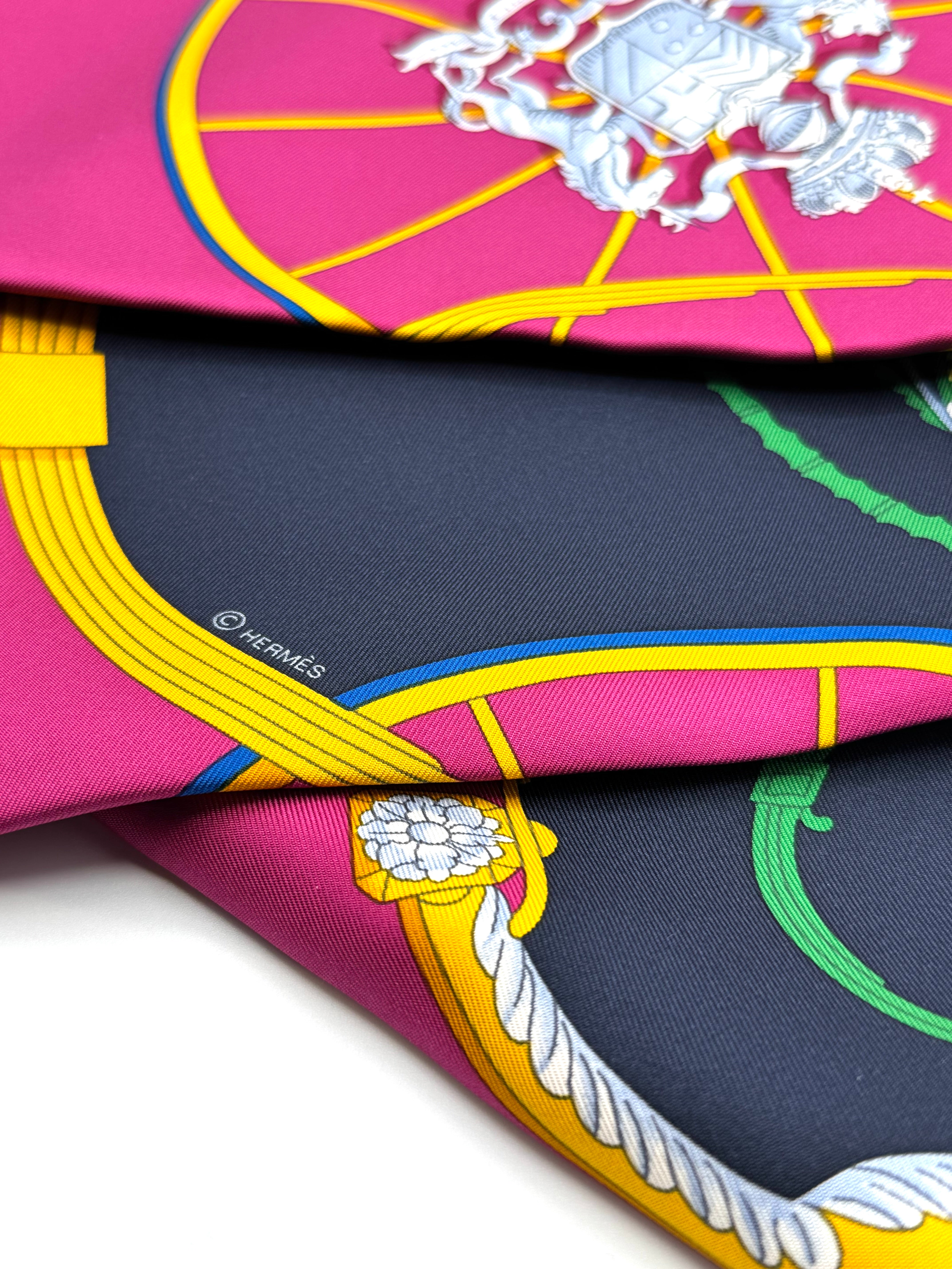 Hermès 90cm Silk Scarf Springs Marine Fuchsia Rouge