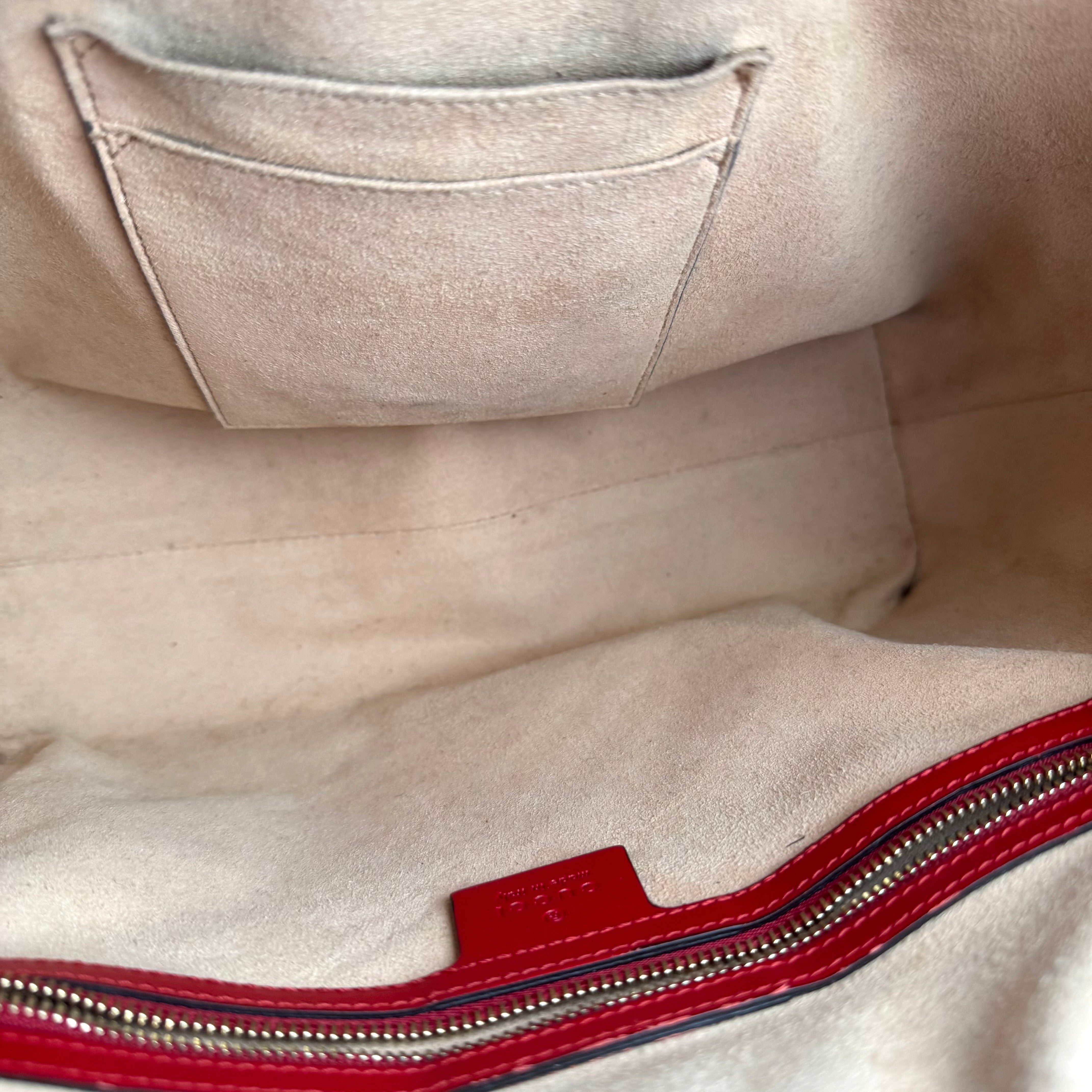 J1091 Gucci Red Guccissima Leather Top Handle Bag- Pre Owned