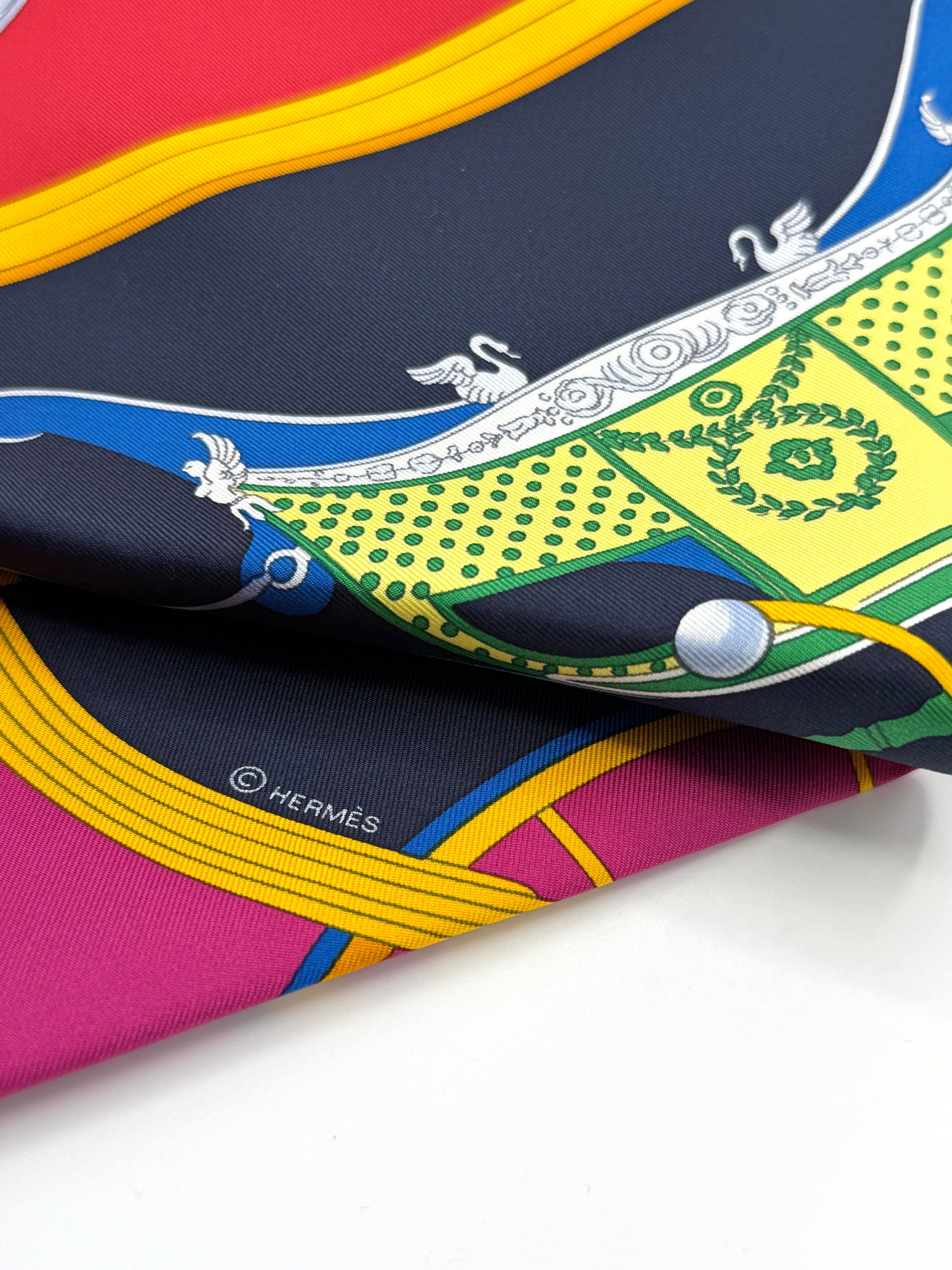 Hermès 90cm Silk Scarf Springs Marine Fuchsia Rouge