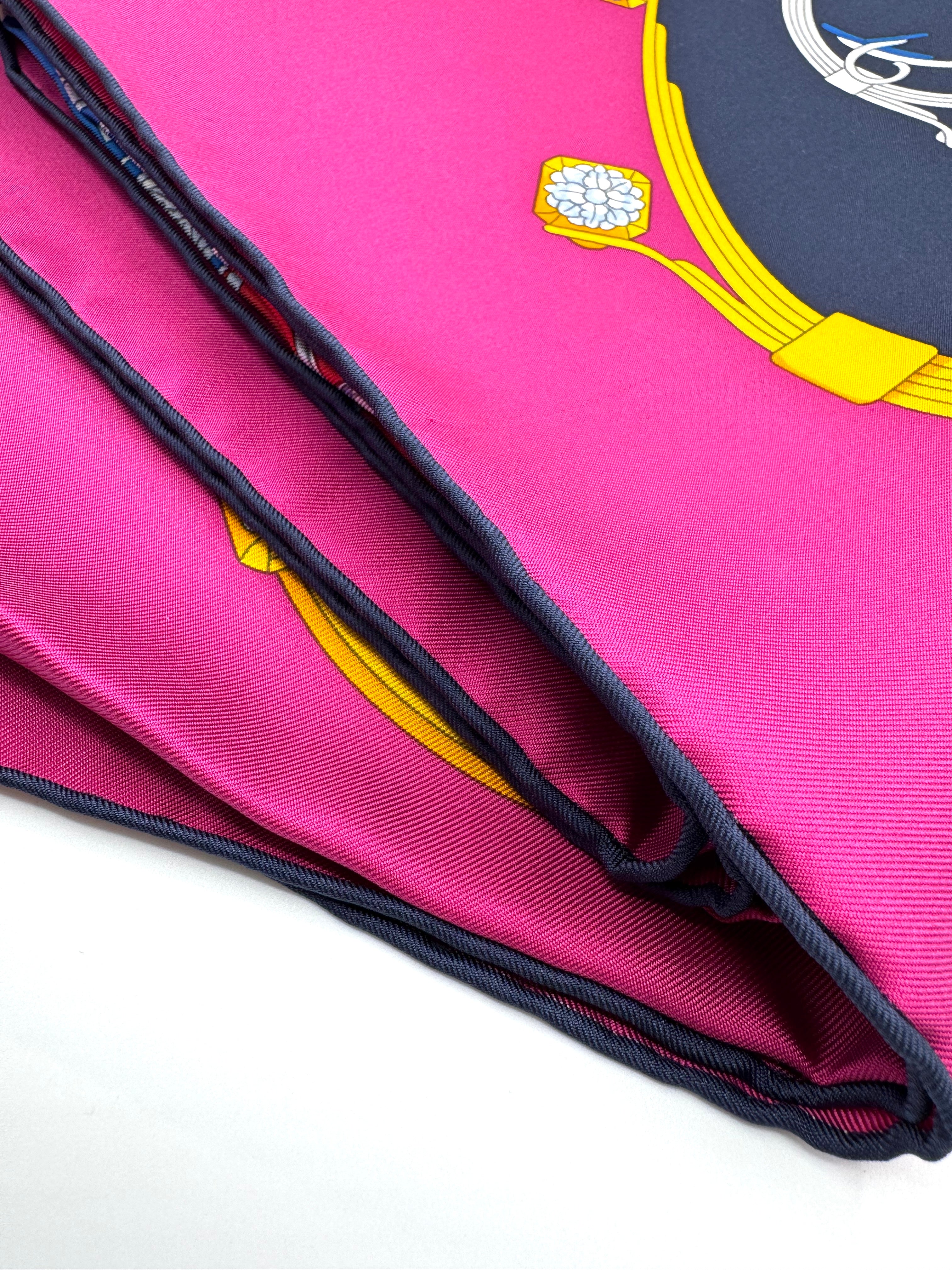 Hermès 90cm Silk Scarf Springs Marine Fuchsia Rouge