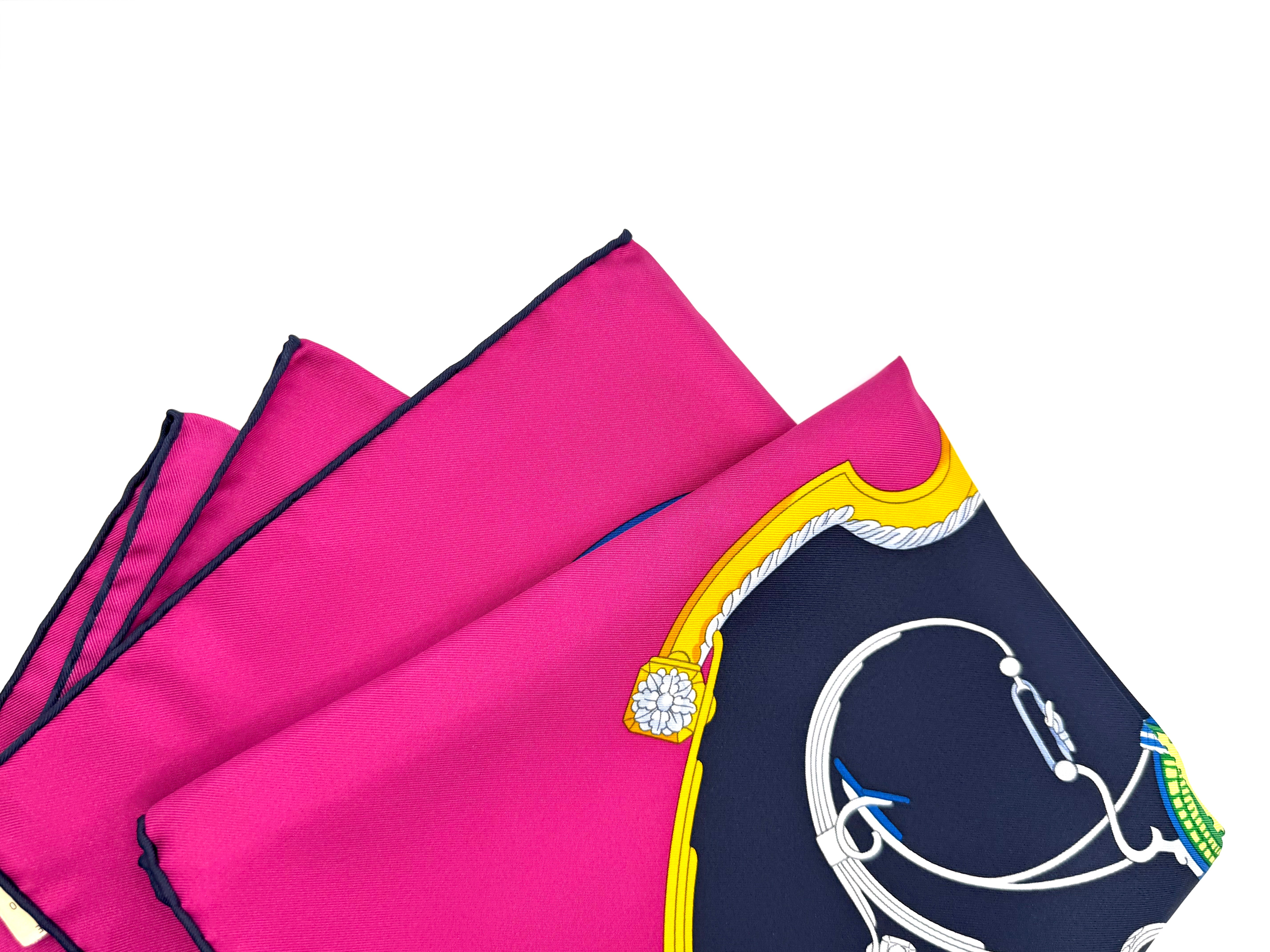 Hermès 90cm Silk Scarf Springs Marine Fuchsia Rouge